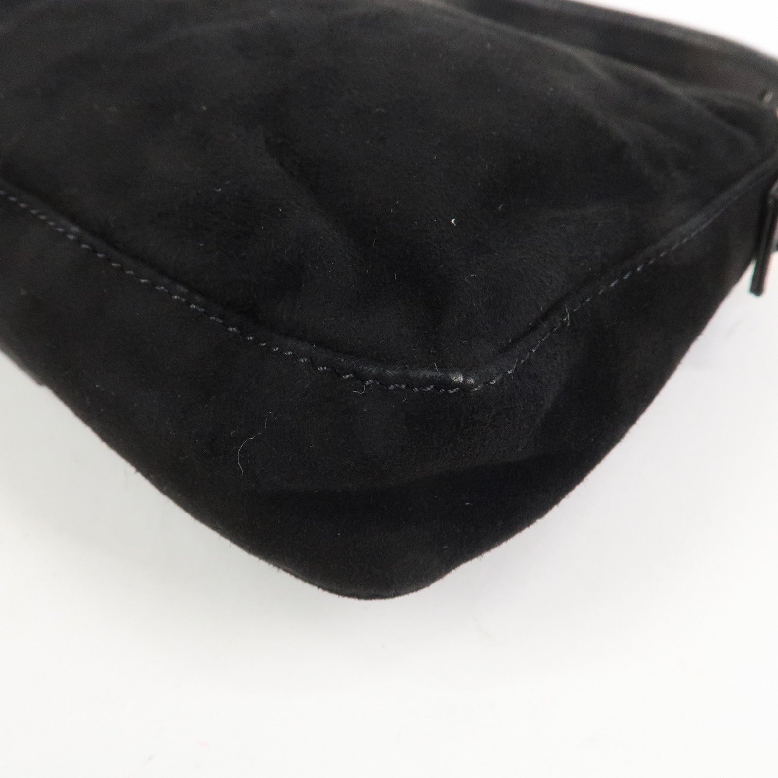 FENDI Mamma Baguette Suede Leather Shoulder Bag Black 26424