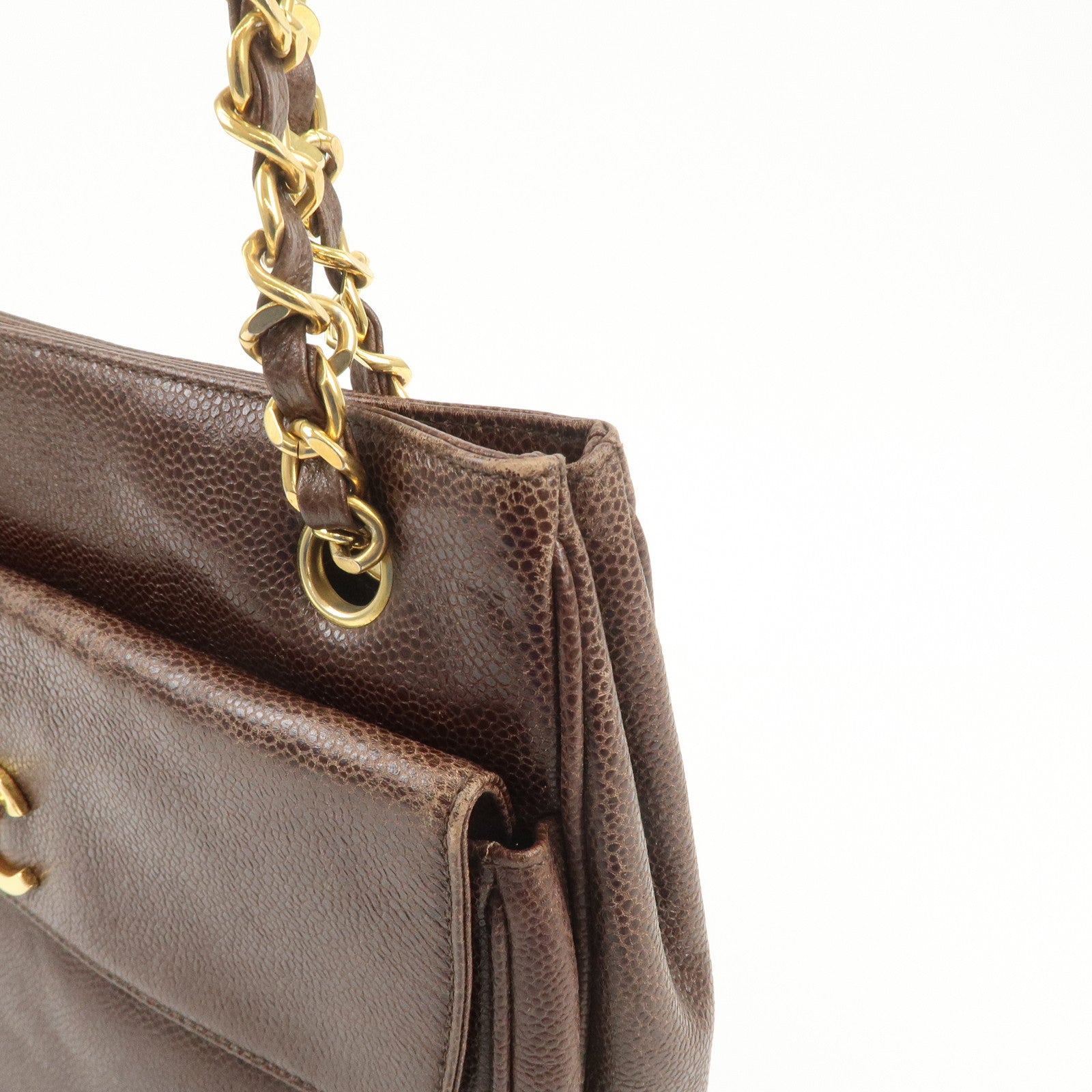 CHANEL COCO Mark Caviarskin Shoulder Bag Brown Gold