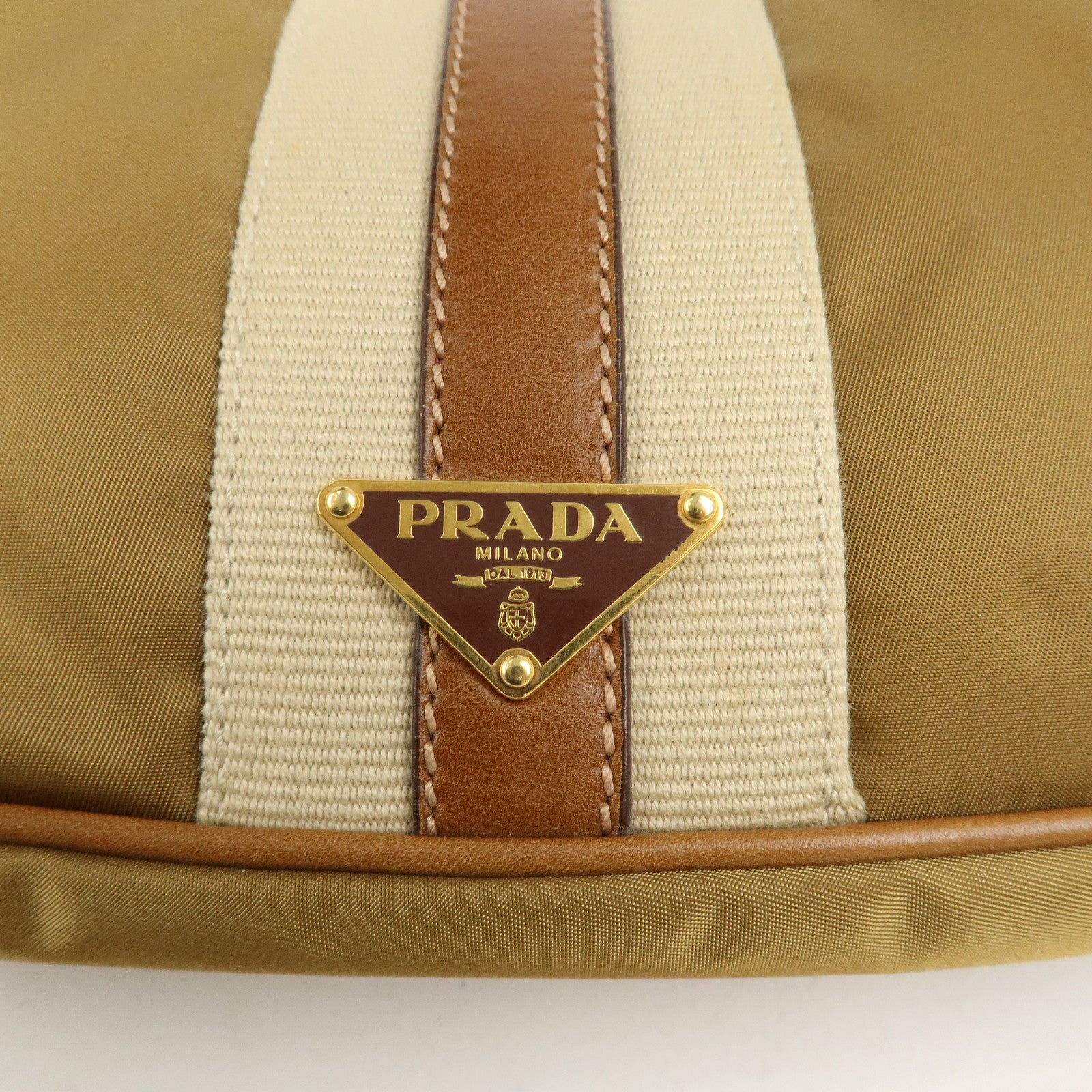 PRADA Triangle Logo Nylon Leather Shoulder Bag Brown BR3043