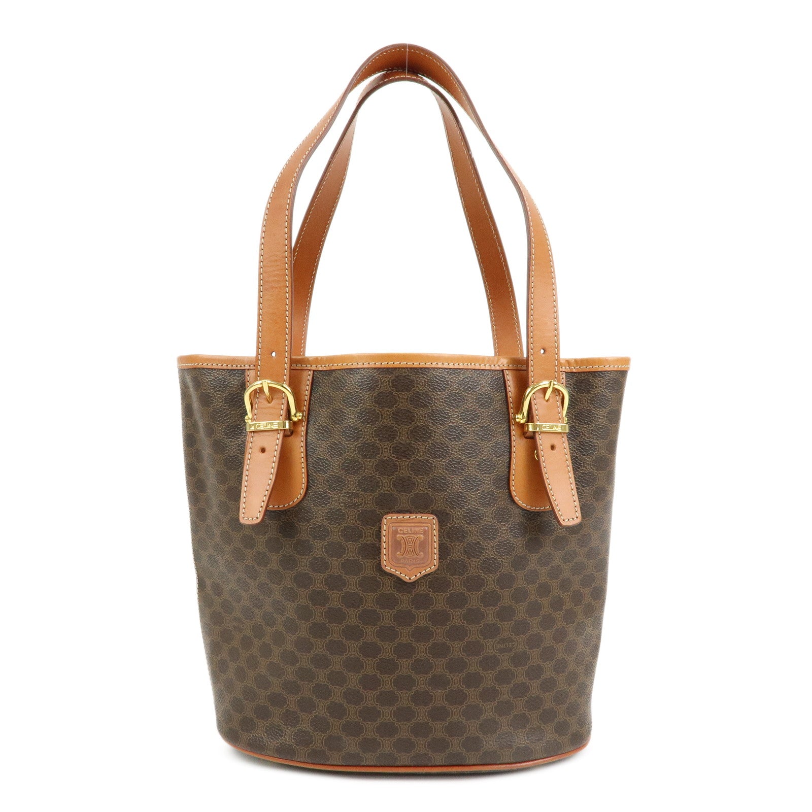 CELINE Macadam PVC Leather Tote Bag Hand Bag Shoulder Bag Brown