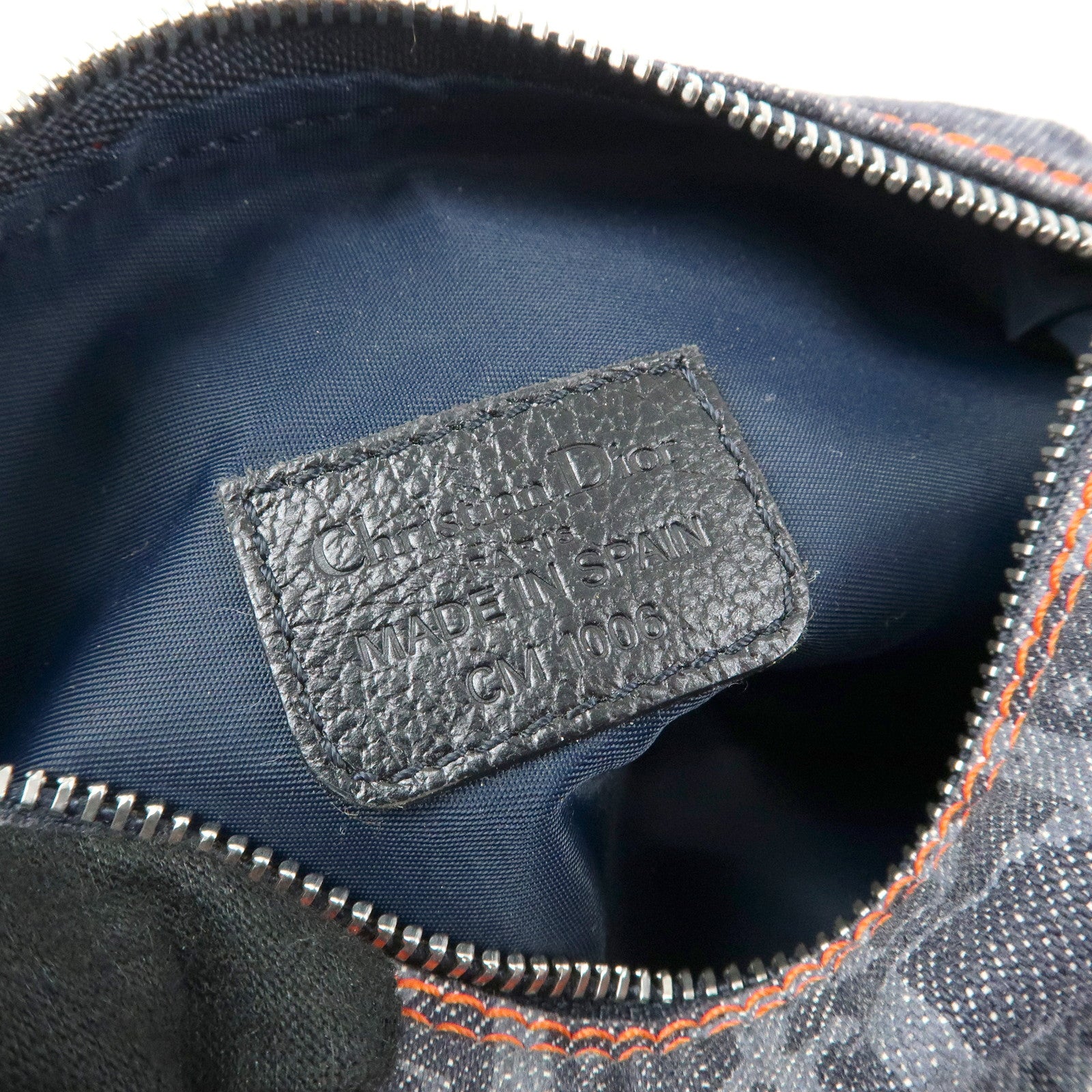 Christian Dior Trotter Flight Line Denim Leather Pouch Navy Orange
