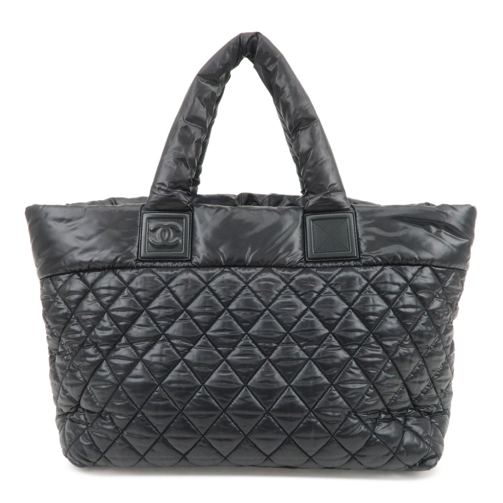 CHANEL COCO Cocoon Nylon Leather Tote MM Hand Bag Black A48611