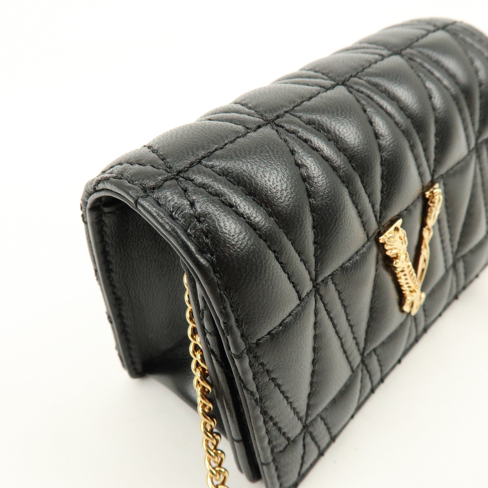 VERSACE Virtus Leather Chain Shoulder Bag Crossbody Bag Black