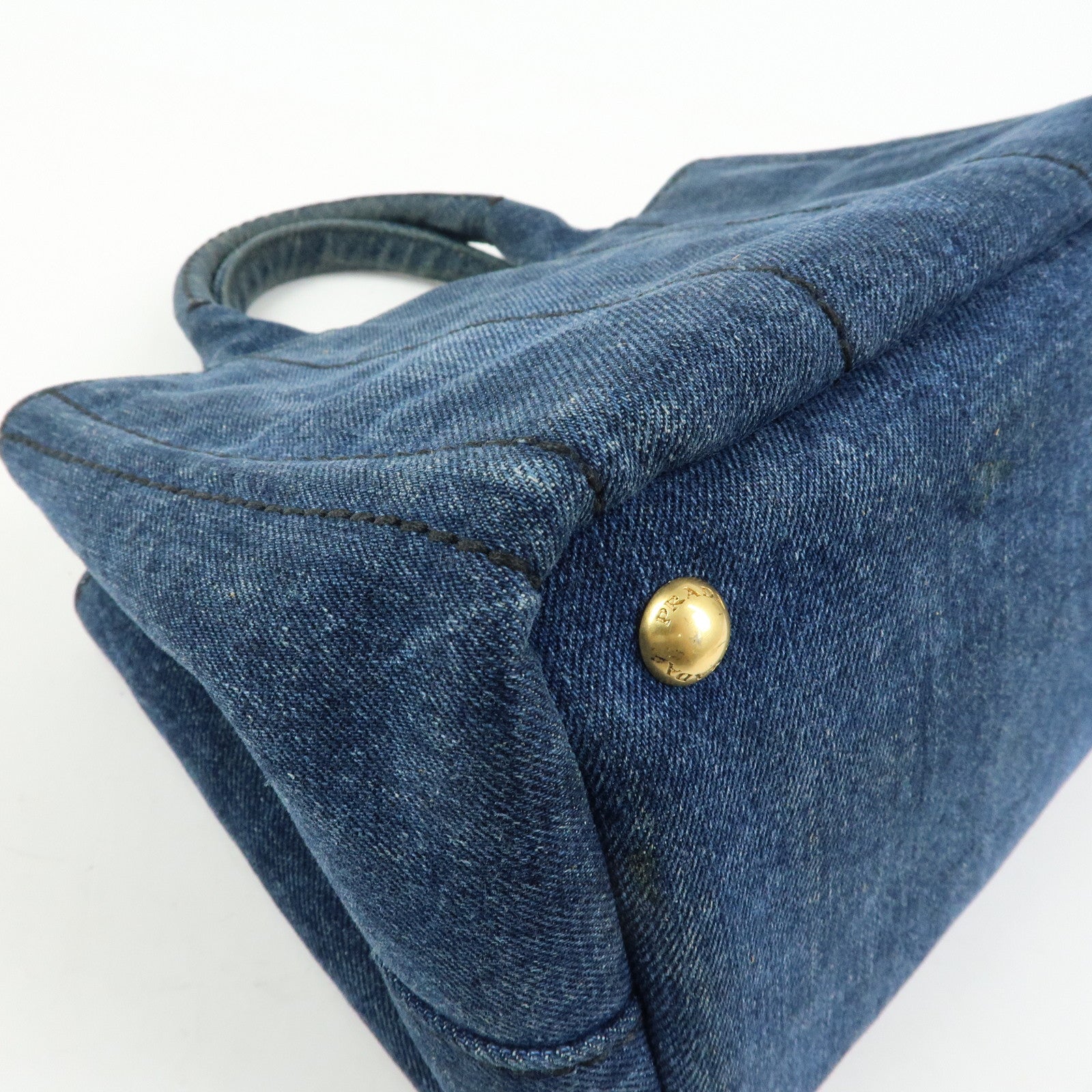 PRADA Triangle Logo Canapa Mini Denim 2Way Bag Hand Bag Blue 1BG439