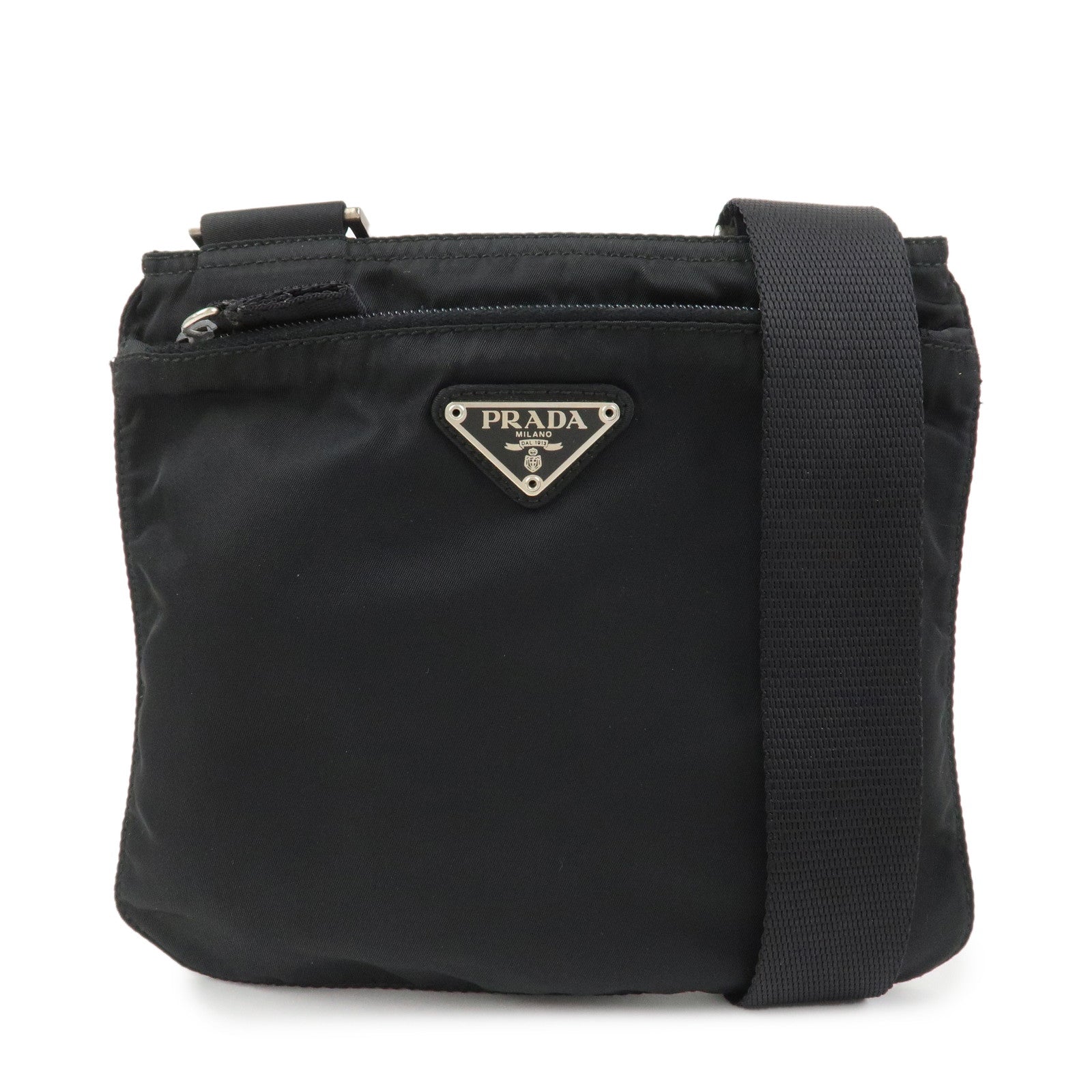 PRADA Triangle Logo Nylon Shoulder Bag Crossbody Bag Black BT7372