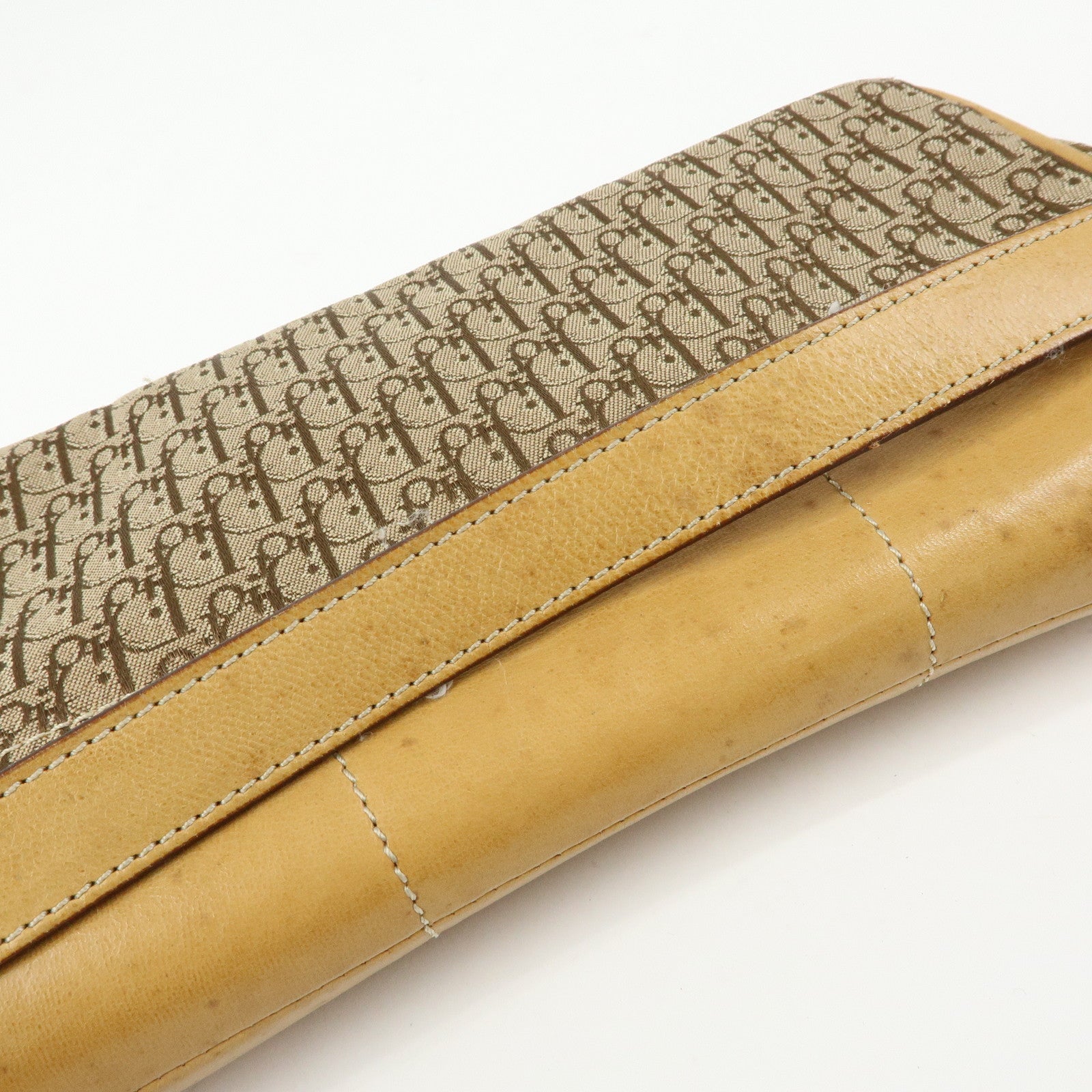 Christian Dior Trotter Canvas Leather Hand Bag Beige Brown
