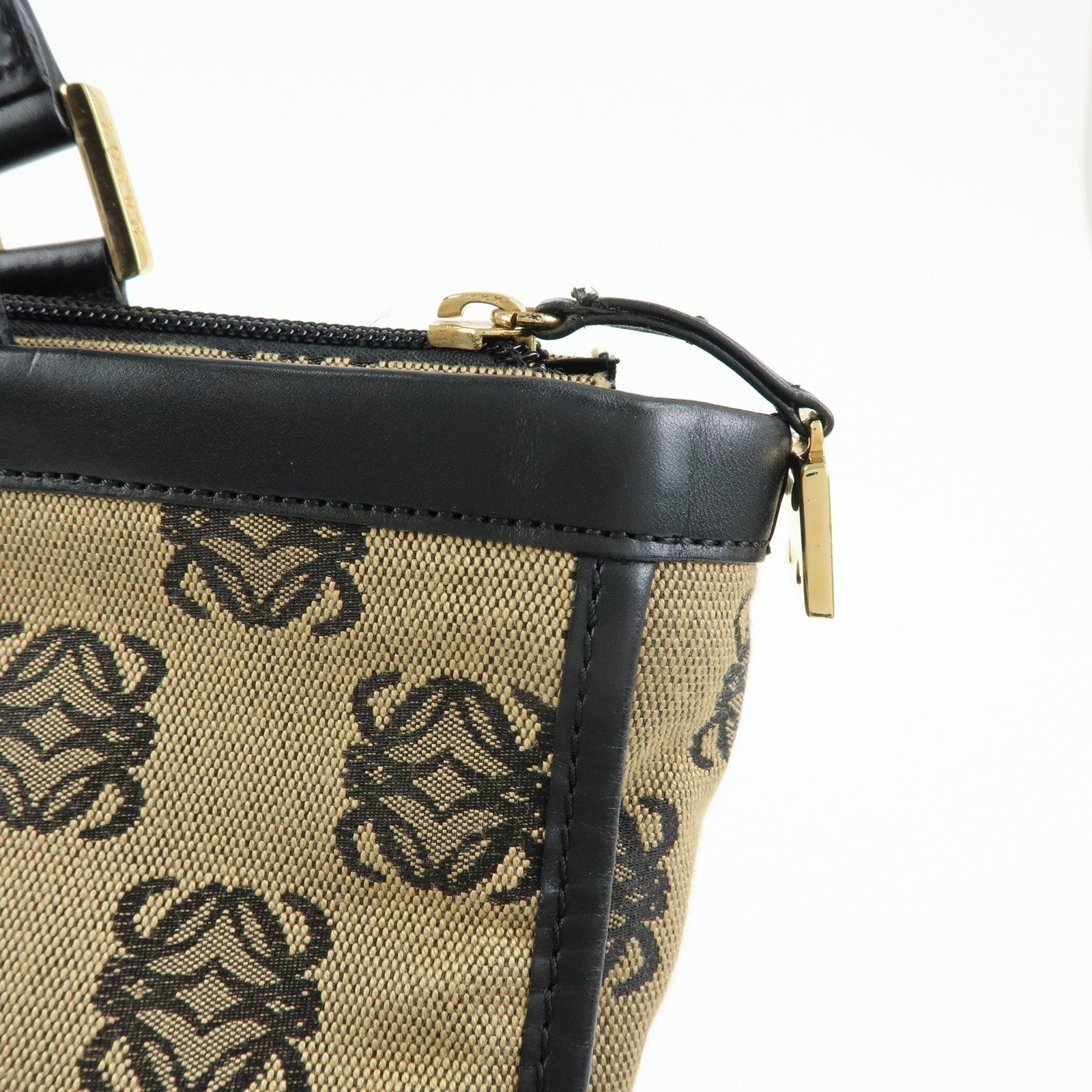 LOEWE Anagram Jacquard Canvas Leather Tote Bag Beige Black