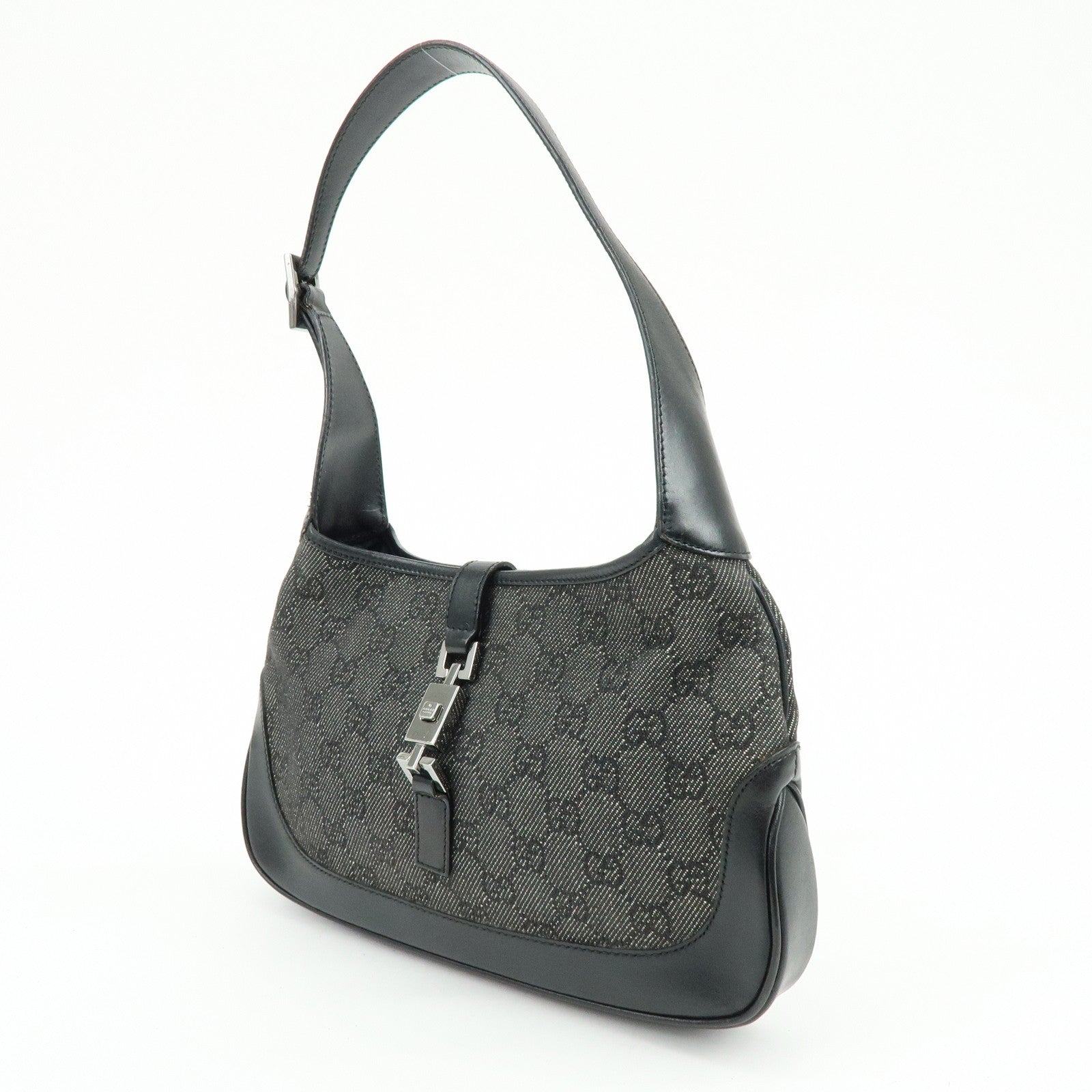 GUCCI Jackie GG Canvas Leather Shoulder Bag Hand Bag Black 01147