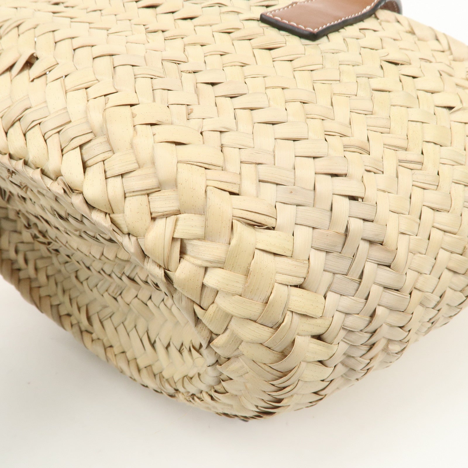 LOEWE Anagram Raffia Leather Basket Bag Hand Bag Natural Brown 2435