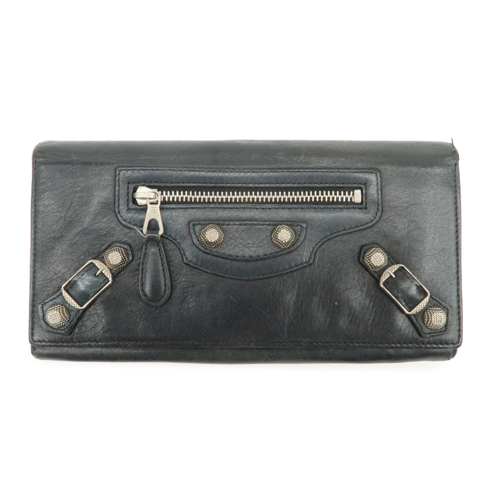BALENCIAGA Logo Leather Giant Continental Long Wallet Black 253054
