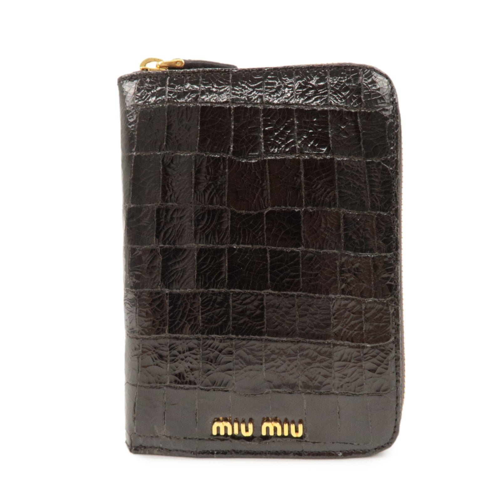 MIU MIU Logo Leather Agenda Panner Cover Gold HDW Black Used
