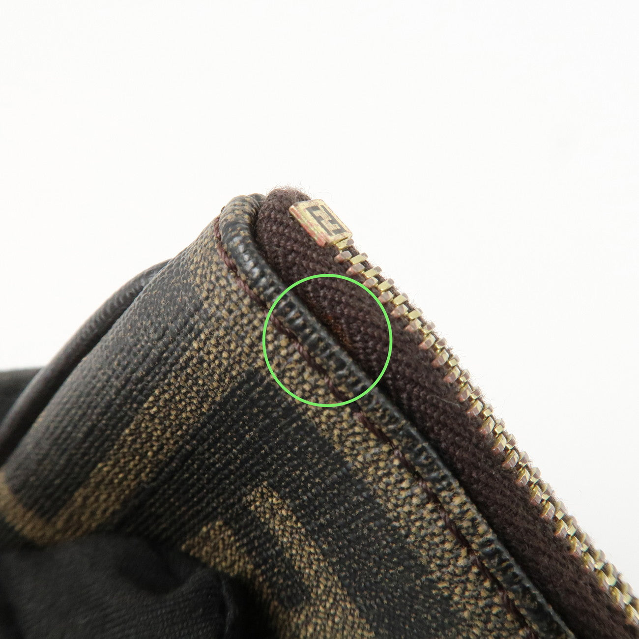 FENDI Zucca Leather PVC Coin Case Key Chain Black Brown 8AP005 Used