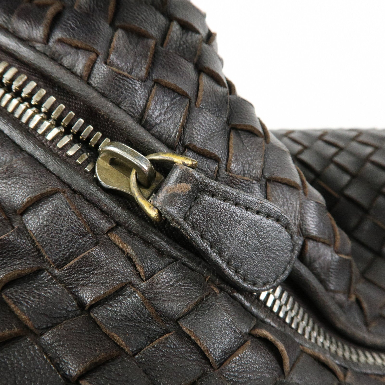 BOTTEGA VENETA Intrecciato Leather Shoulder Bag Dark Brown 181347