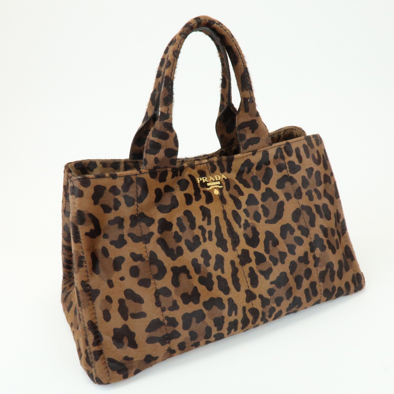 PRADA Canapa Large Unborn Calf Tote Bag Hand Bag Brown BN1872