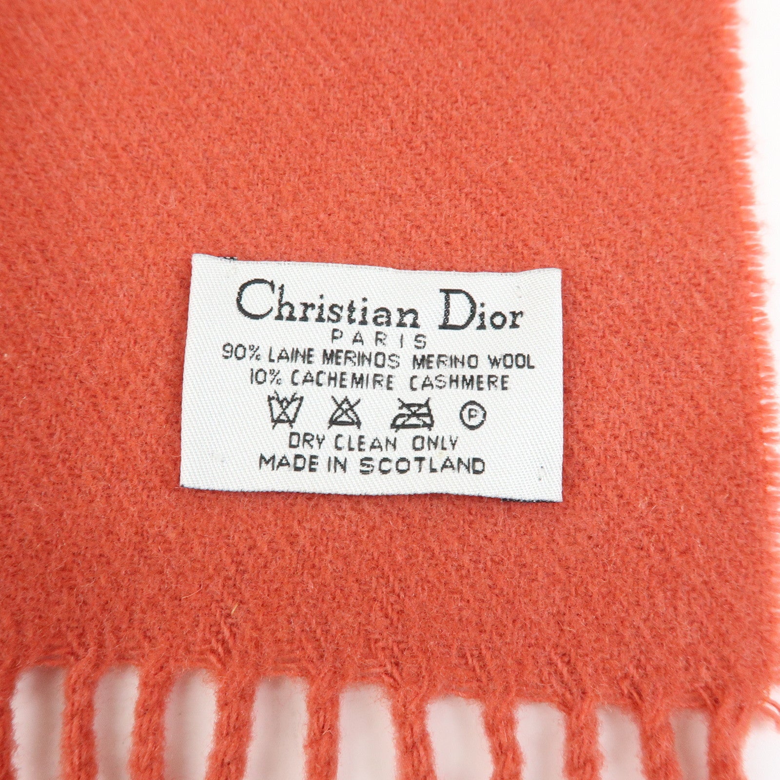 Christian Dior Logo Wool Cashmere Fringe Scarf Red