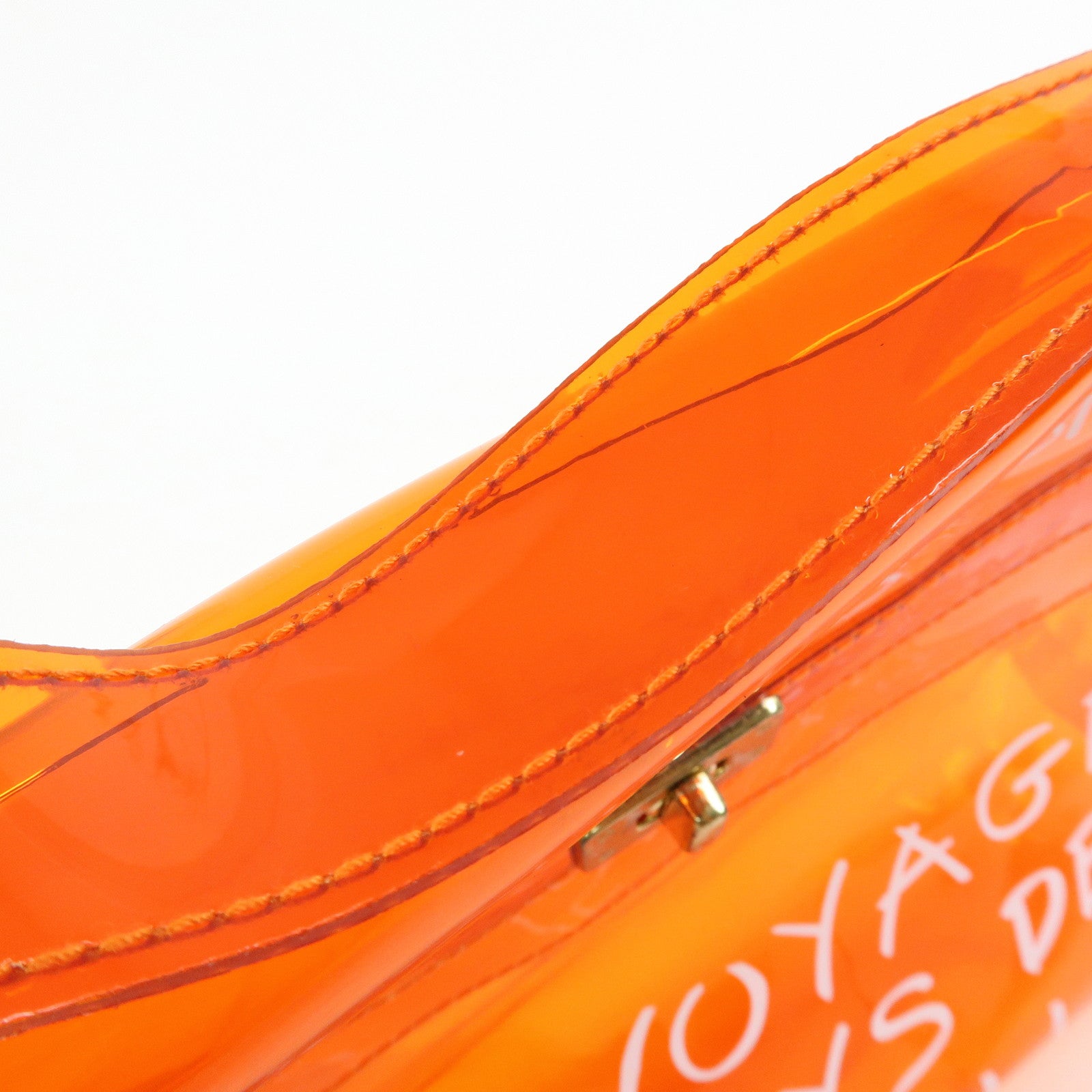 HERMES Kelly Vinyl Hand Bag Clear Transparent Orange