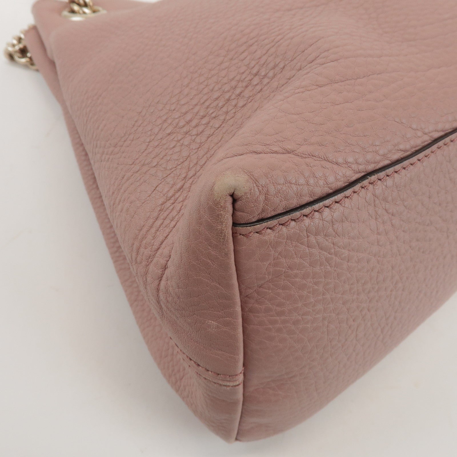 GUCCI SOHO Leather Chain Shoulder Bag Fringe Charm Pink 308982