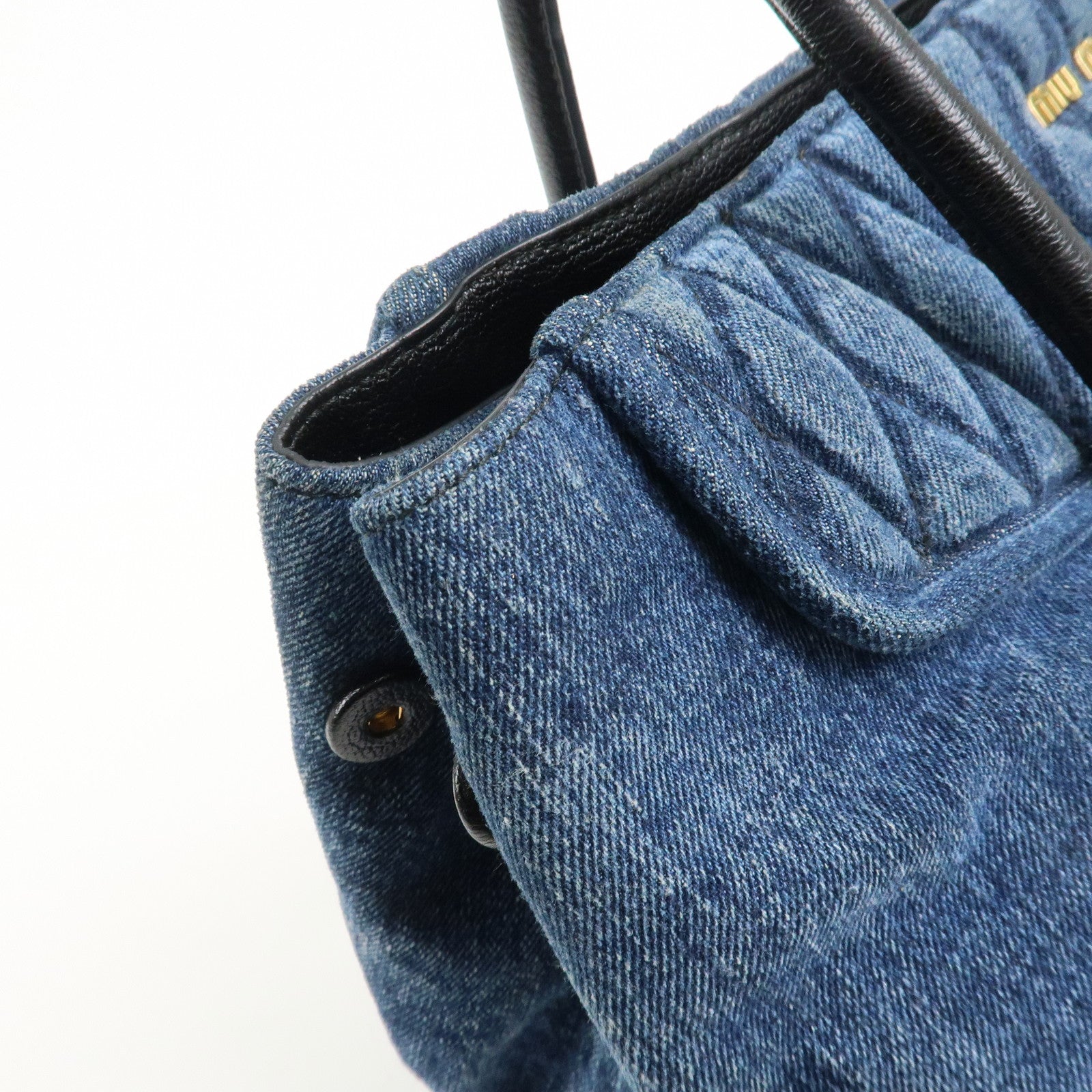 MIU MIU Biker Denim Leather Tote Bag Hand Bag Navy RR1932