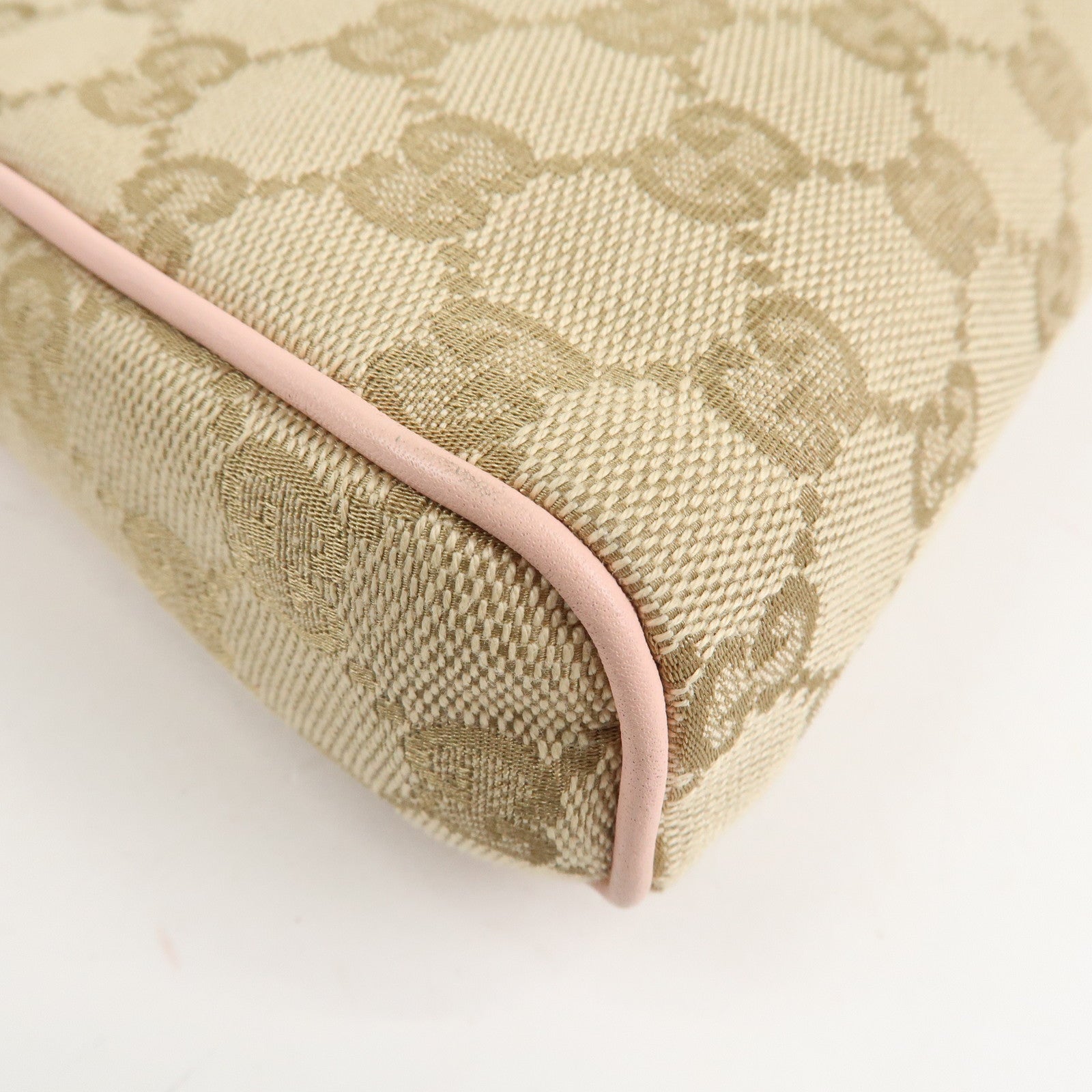 GUCCI Abbey GG Canvas Leather Hand Bag Pouch Pink Beige 145750 Used
