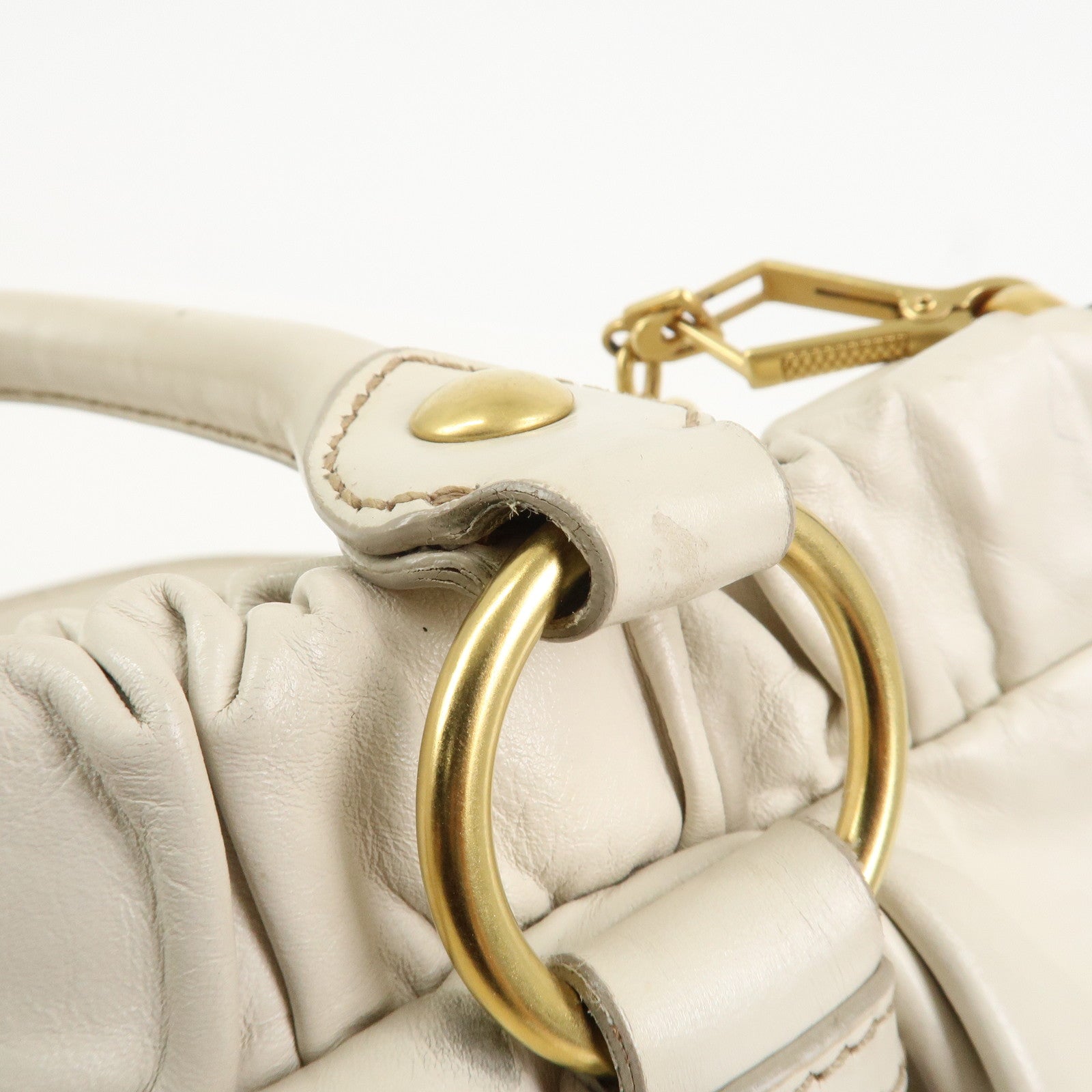 MIU MIU Logo Leather 2Way Bag Shoulder Bag Hand Bag Ivory RT0383