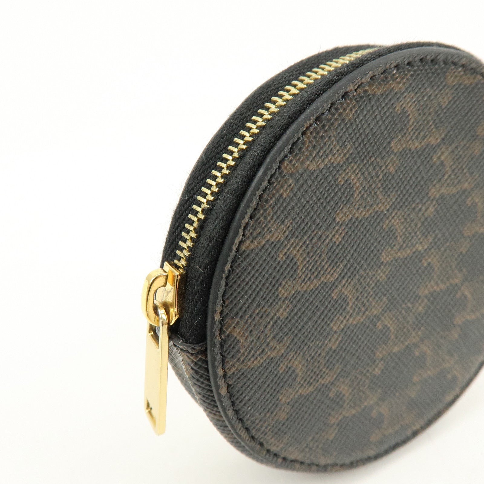CELINE Triomphe PVC Leather Coin Case Coin Wallet Black Brown