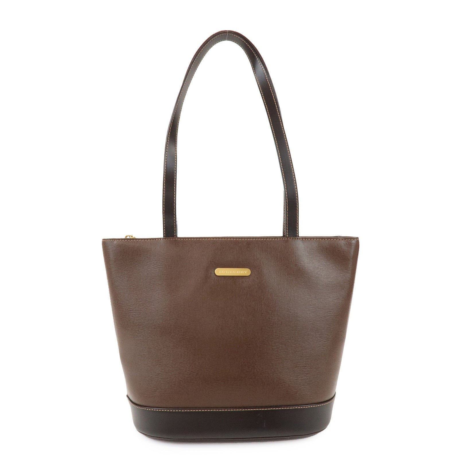 BURBERRY Logo Leather Tote Bag Shoulder Bag Brown