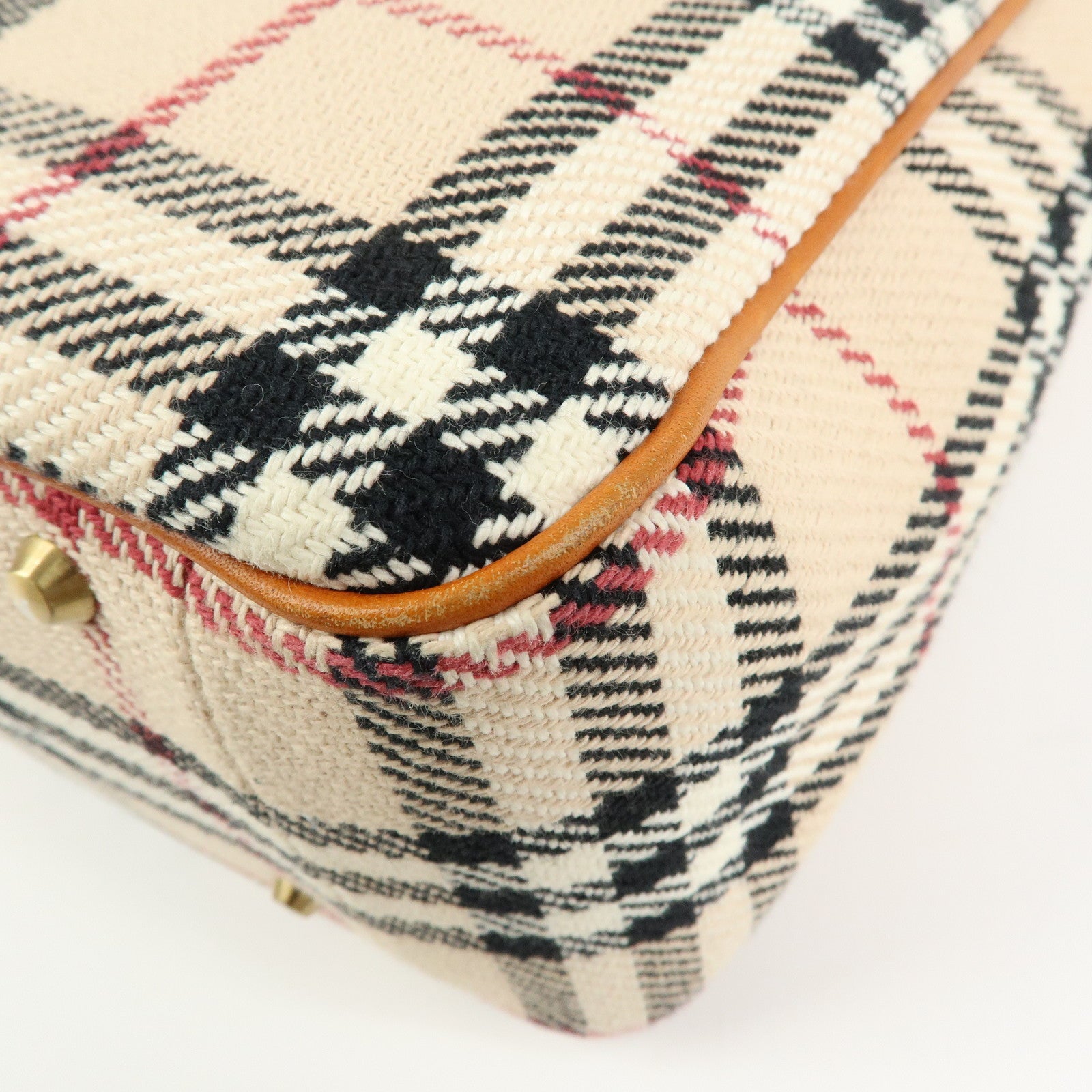 BURBERRY Nova Plaid Canvas Leather Tote Bag Hand Bag Beige Camel