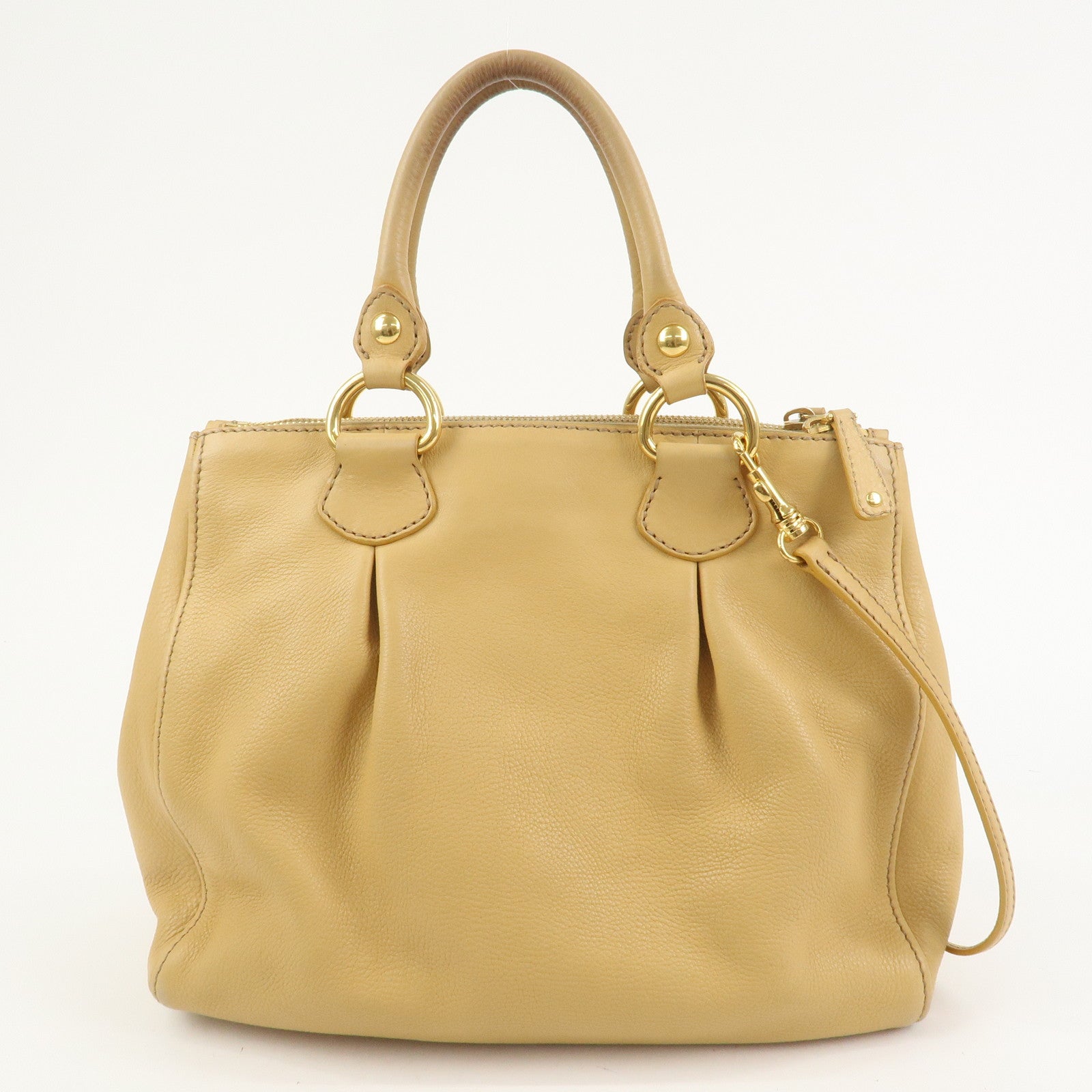 MIU MIU Leather 2Way Shoulder Bag Hand Bag Beige RN0620