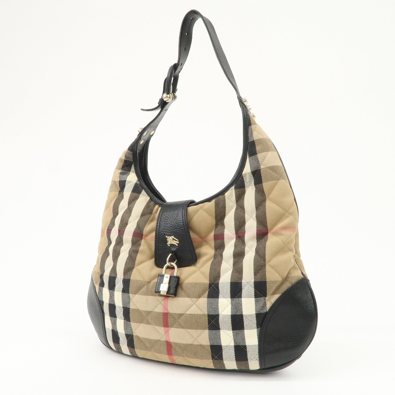 BURBERRY Cotton Leather Shoulder Bag Nova Plaid Brown Black