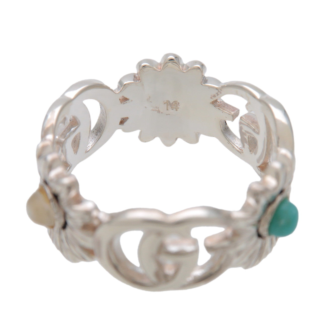 GUCCI Double G Mother of Pearl Ring SV925 Pearl Blue Topaz 527394
