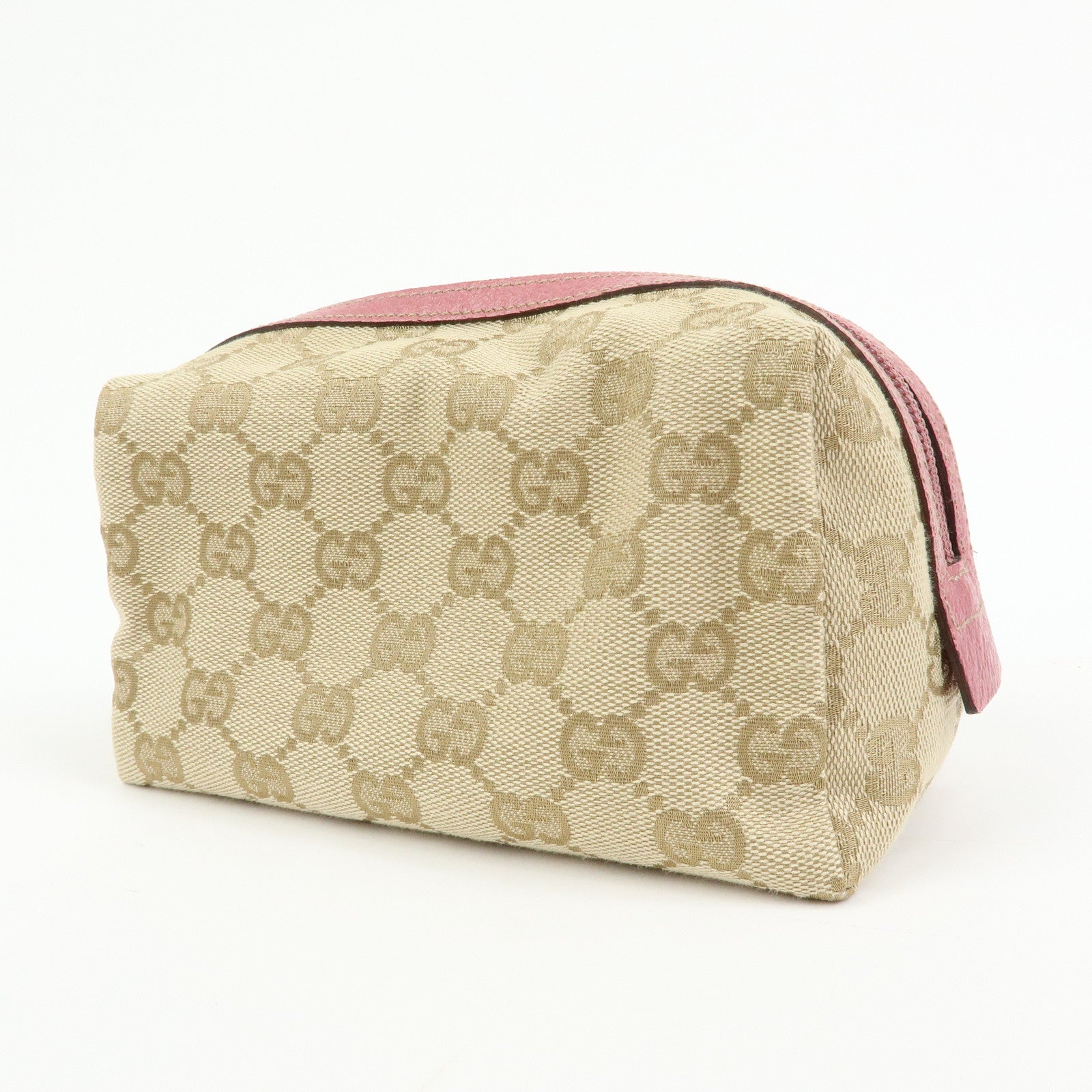 GUCCI GG Canvas Leather Pouch Cosmetic Case Beige Pink 29595