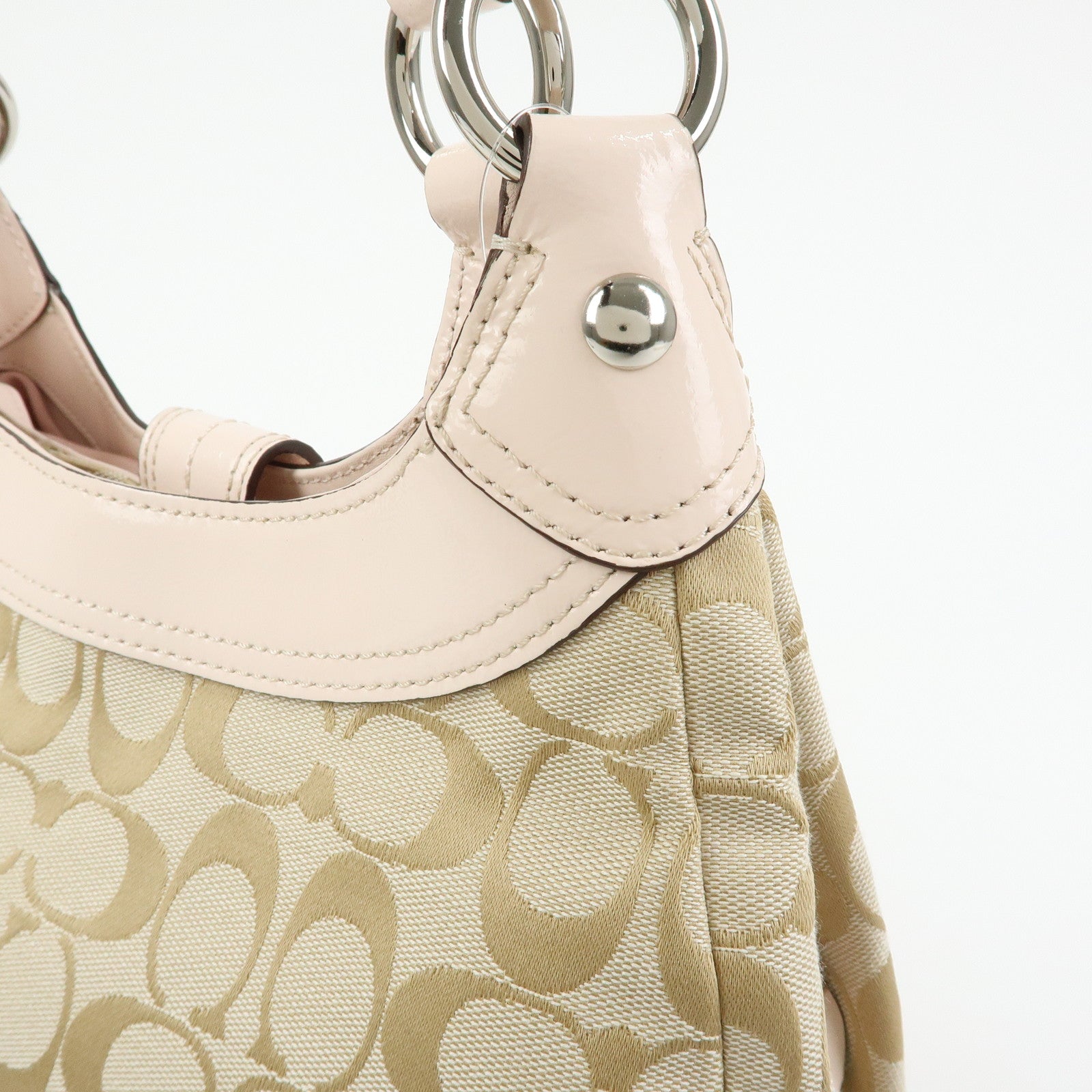 COACH Signature Canvas Patent Leather Hand Bag Beige