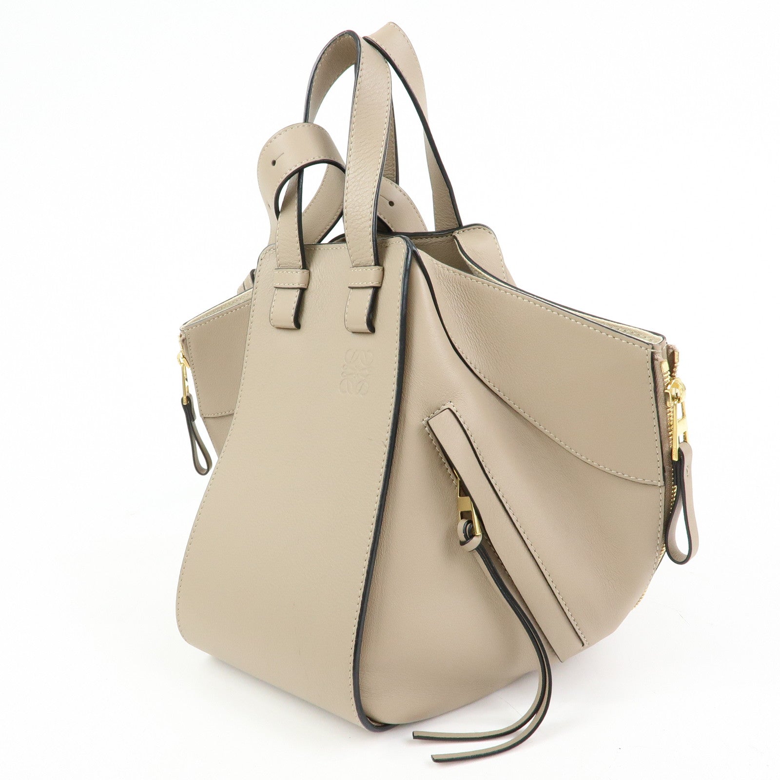 LOEWE Anagram Hammock Small Leather Shoulder Crossbody Bag Greige