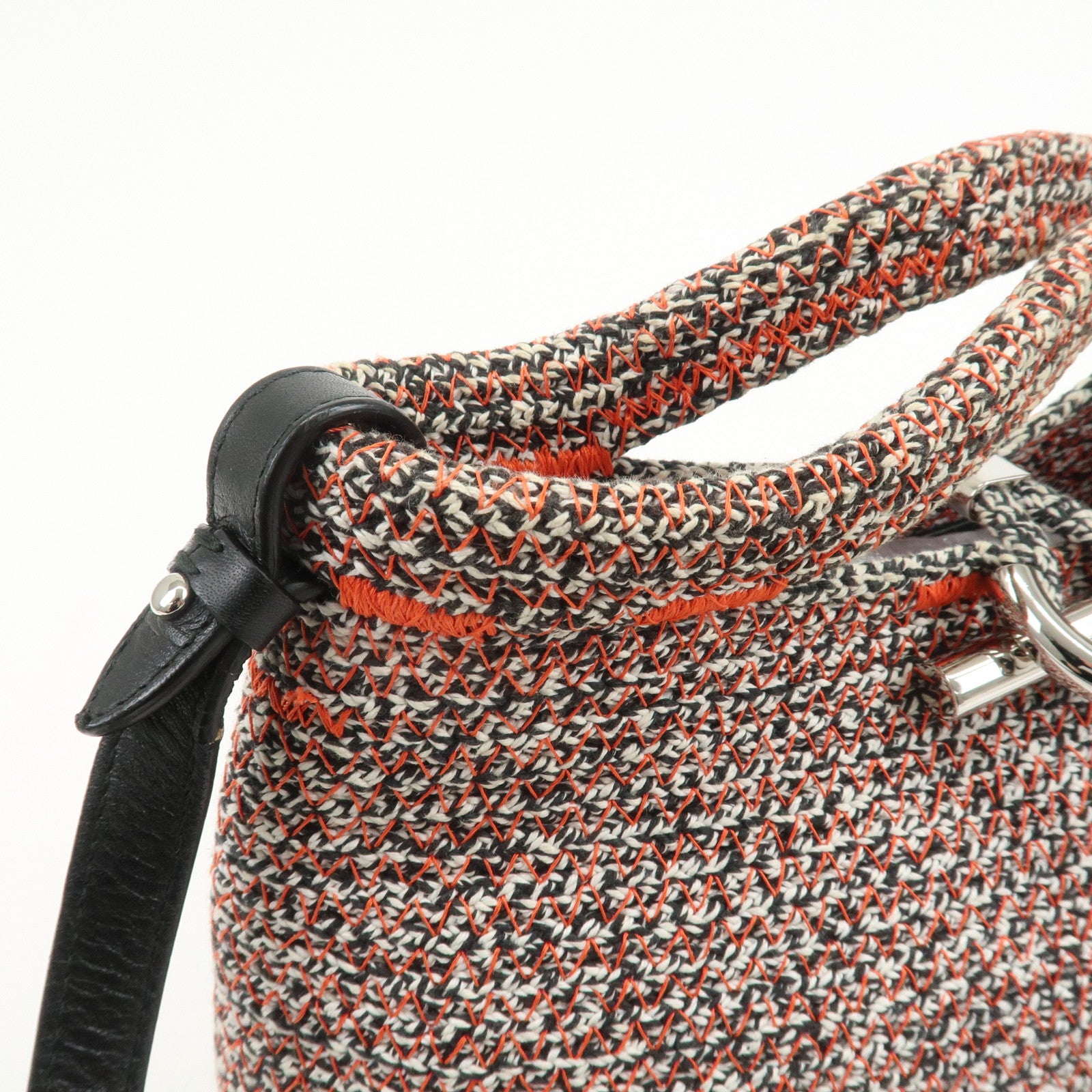 BALENCIAGA Zigzagger Canvas Leather 2Way Hand Bag Orange Black