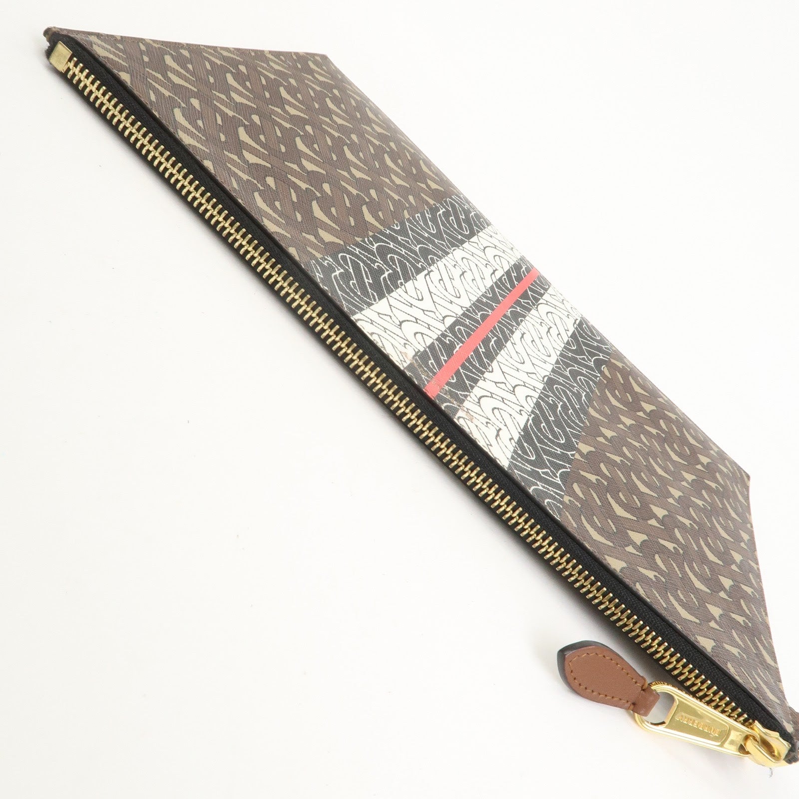 BURBERRY Monogram E Canvas Clutch Bag Pouch Brown