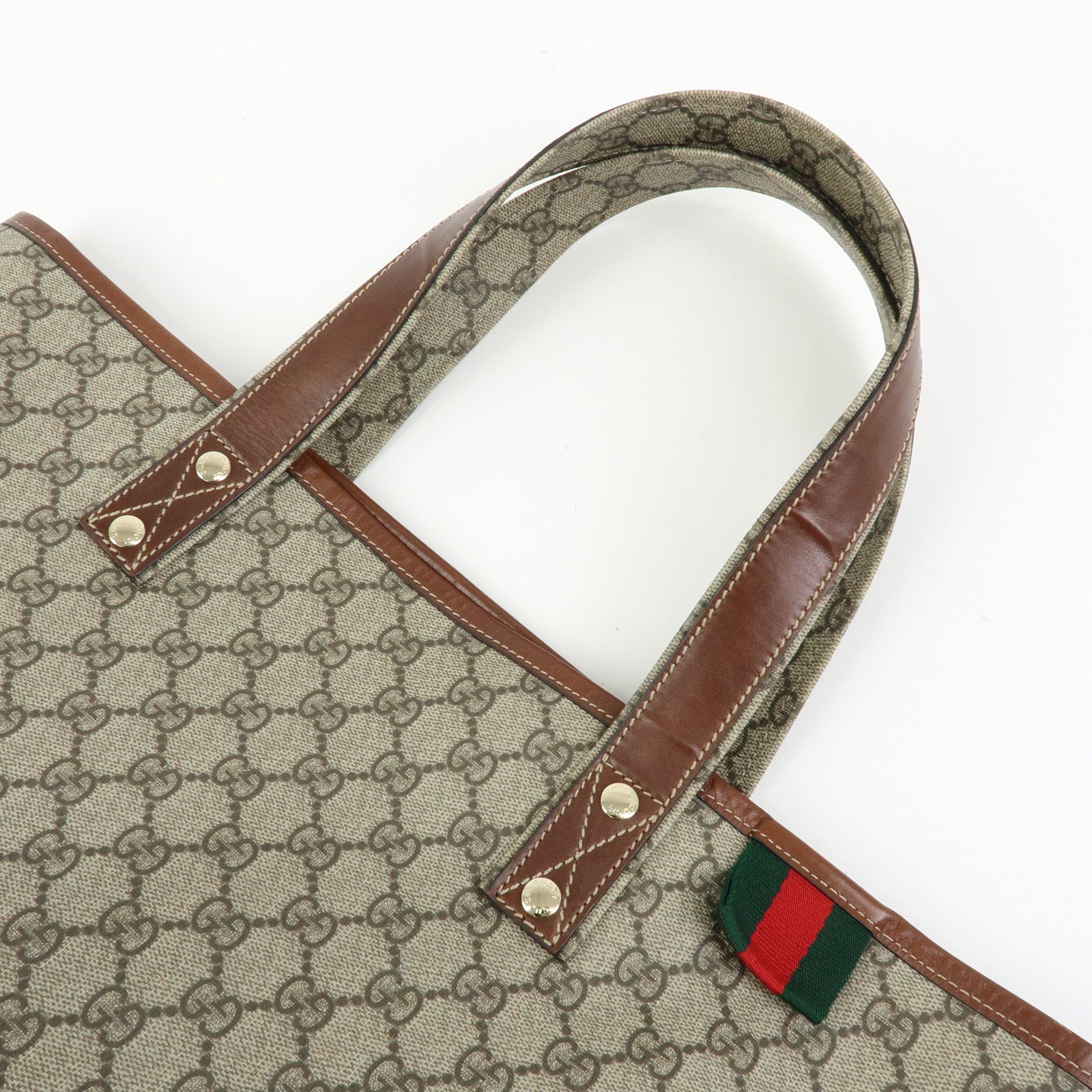 GUCCI GG Supreme Leather Sherry Tote Bag Beige Brown 211134