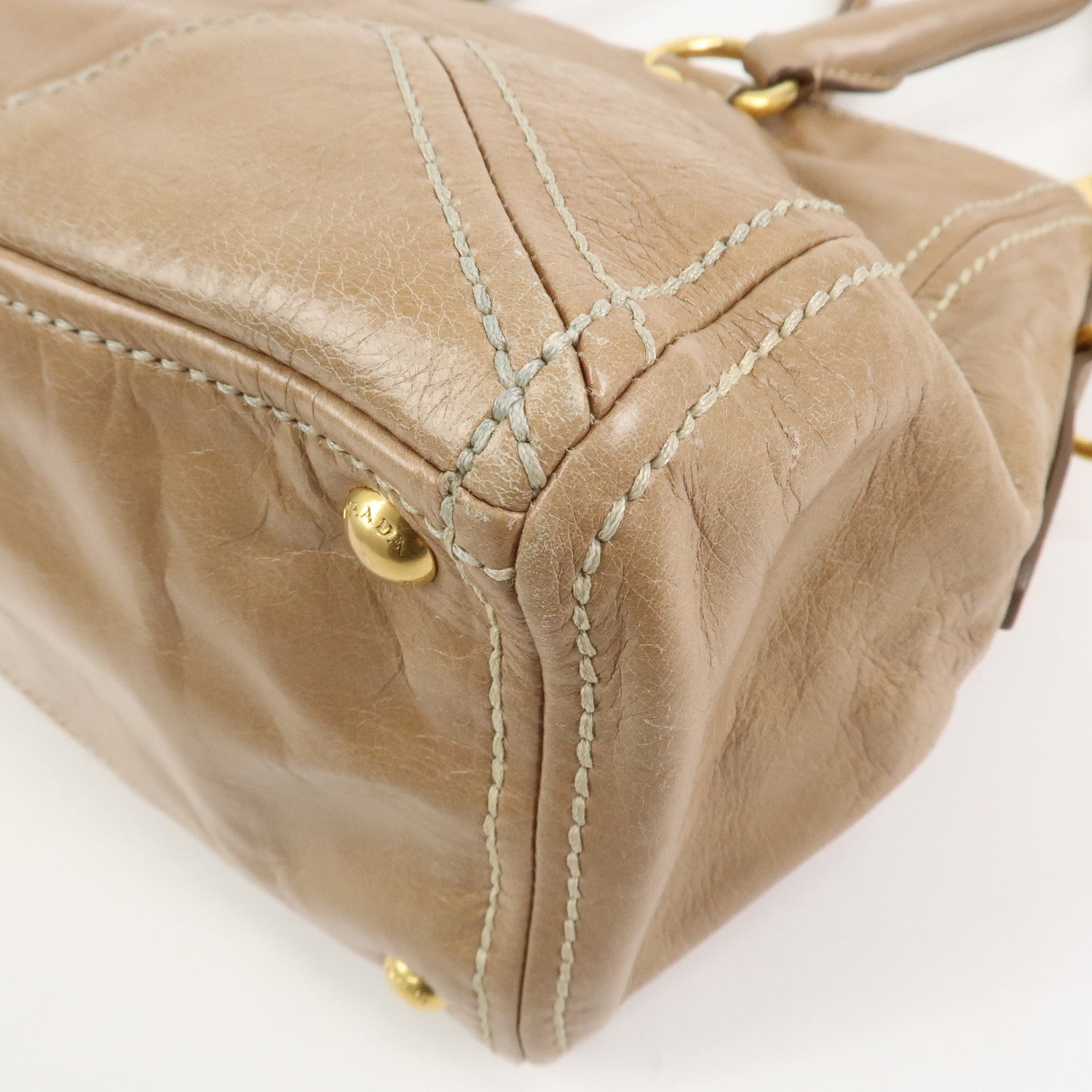 PRADA Leather 2Way Bag Hand Bag Shoulder Bag Light Brown BL0727