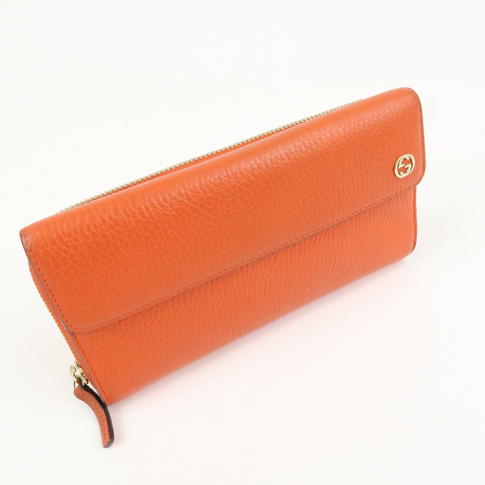 GUCCI Interlocking G Leather Flap Round Zippy Long Wallet 449397