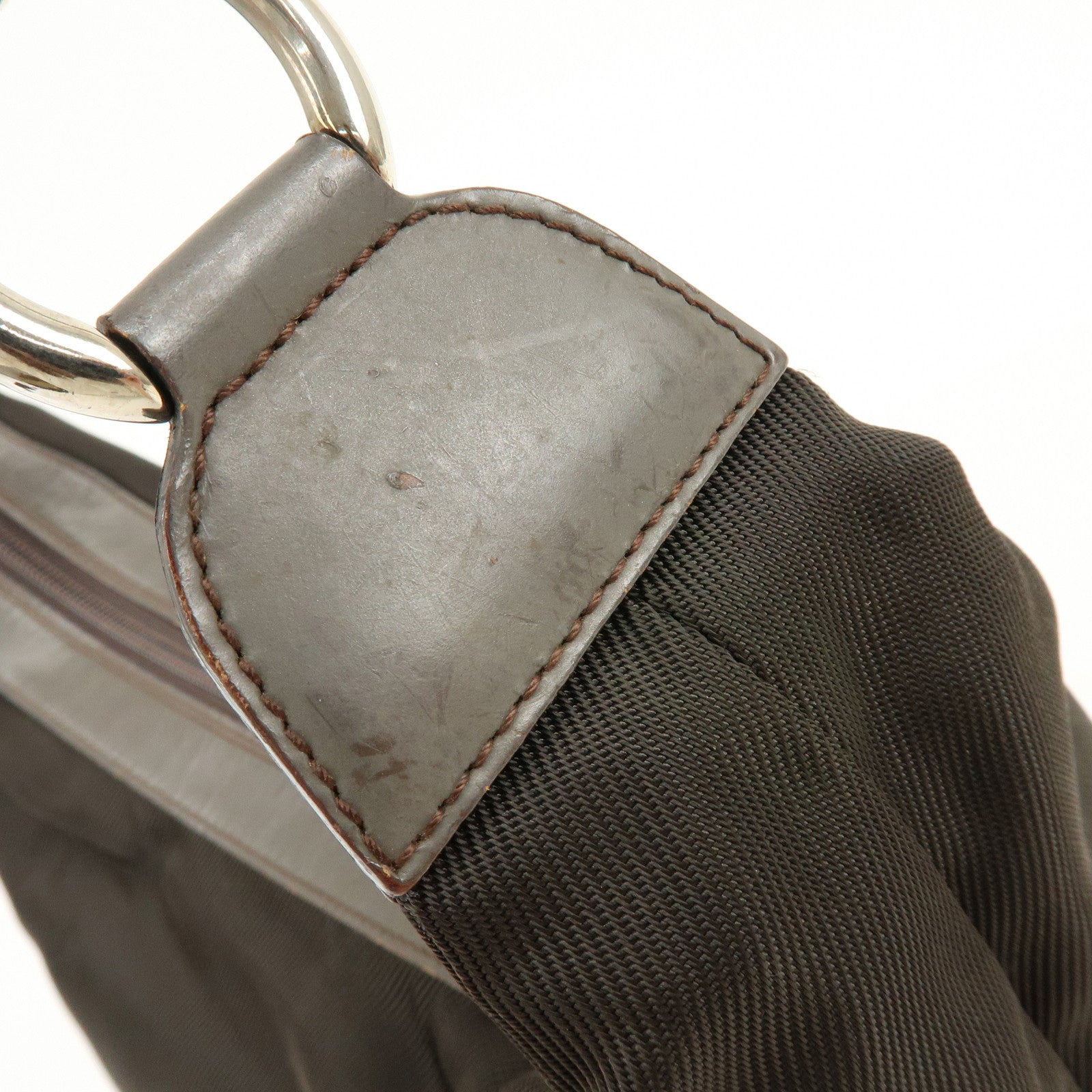 GUCCI Bamboo Nylon Leather Shoulder Bag Hand Bag Brown 000・2214