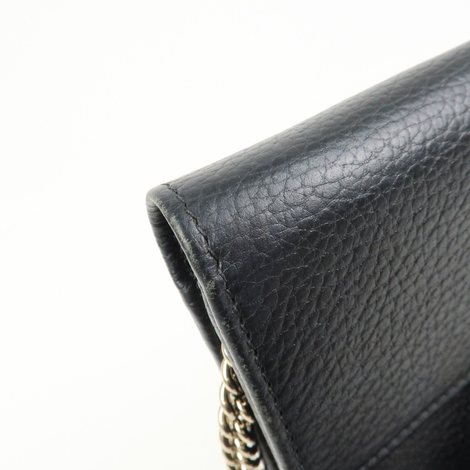 GUCCI Interlocking G Leather Chain Shoulder Bag Black 615523