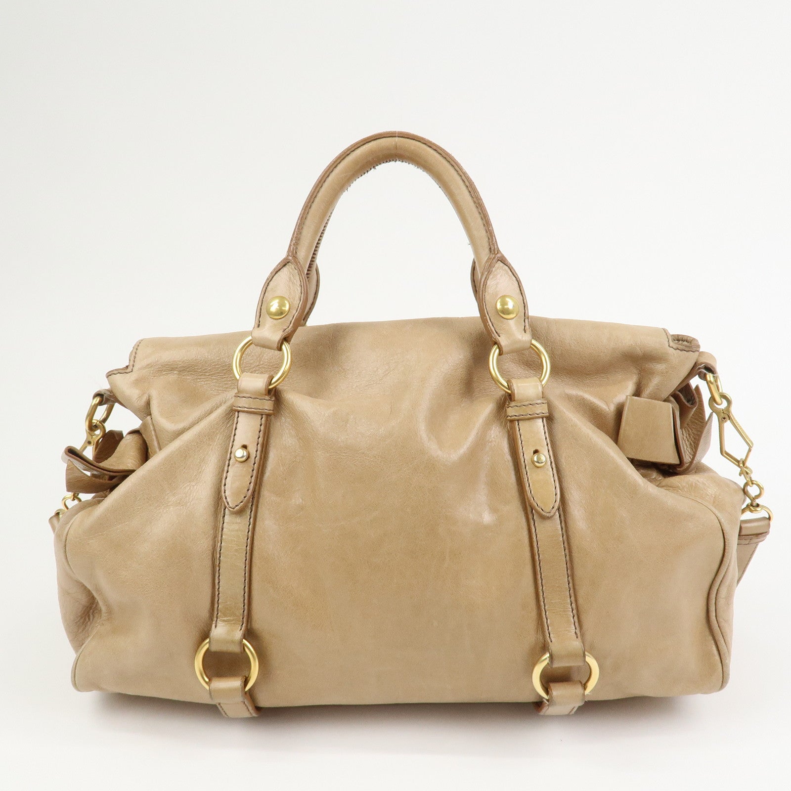 MIU MIU Side Ribbon Leather 2Way Hand Shoulder Bag Brown RT0438