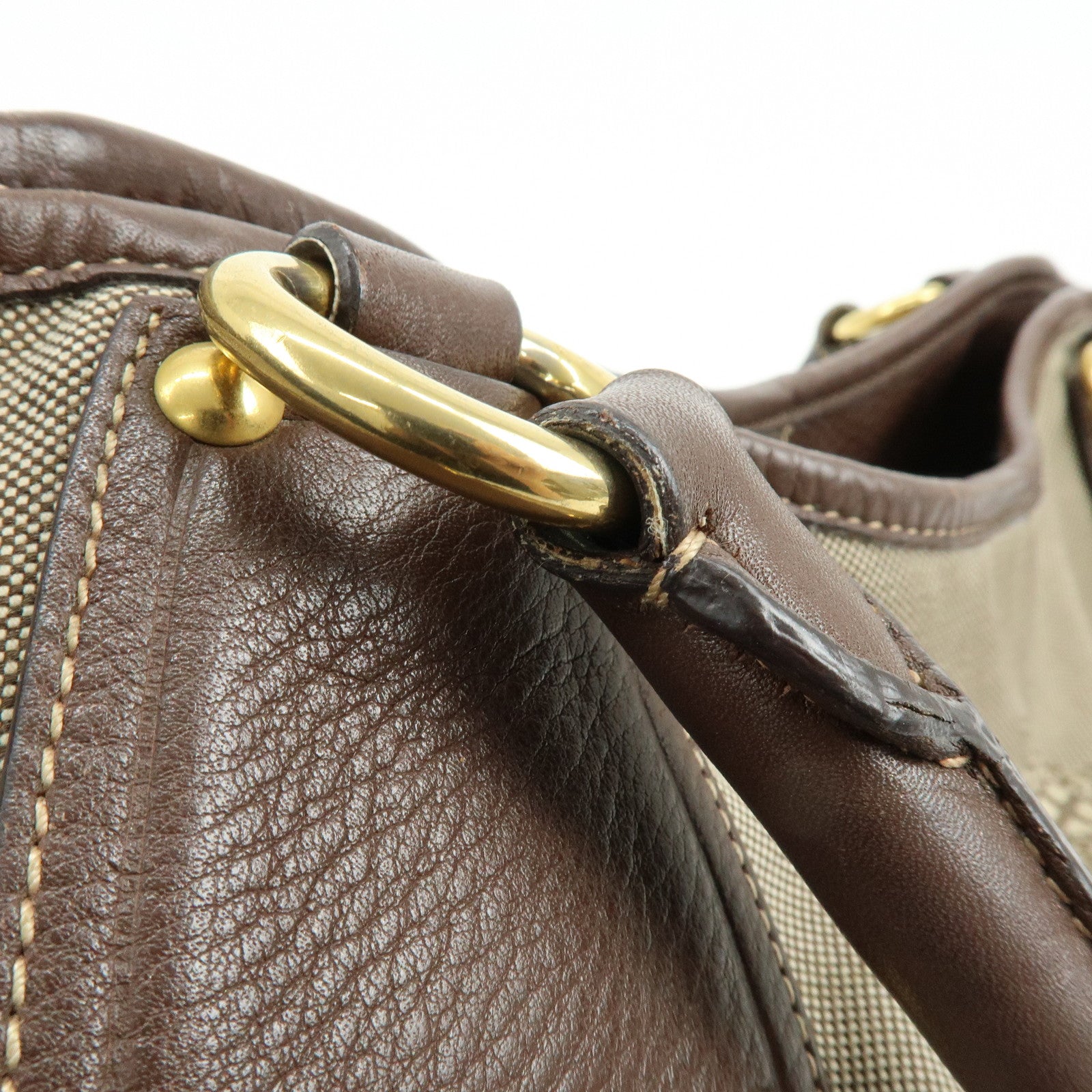 PRADA Logo Jacquard Leather Tote Bag Hand Bag Beige Brown