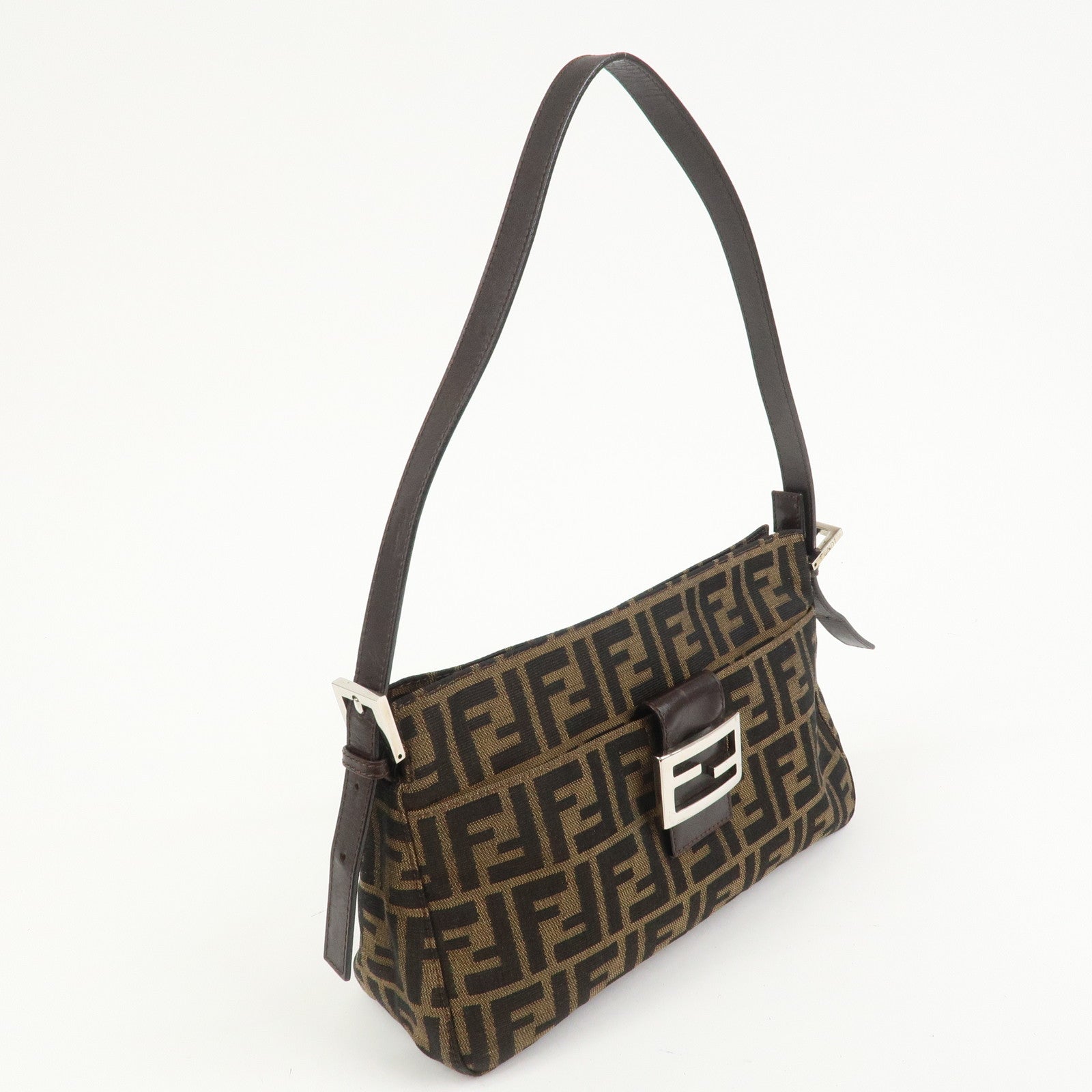 FENDI Zucca Canvas Leather Shoulder Bag Black Brown 21452656609