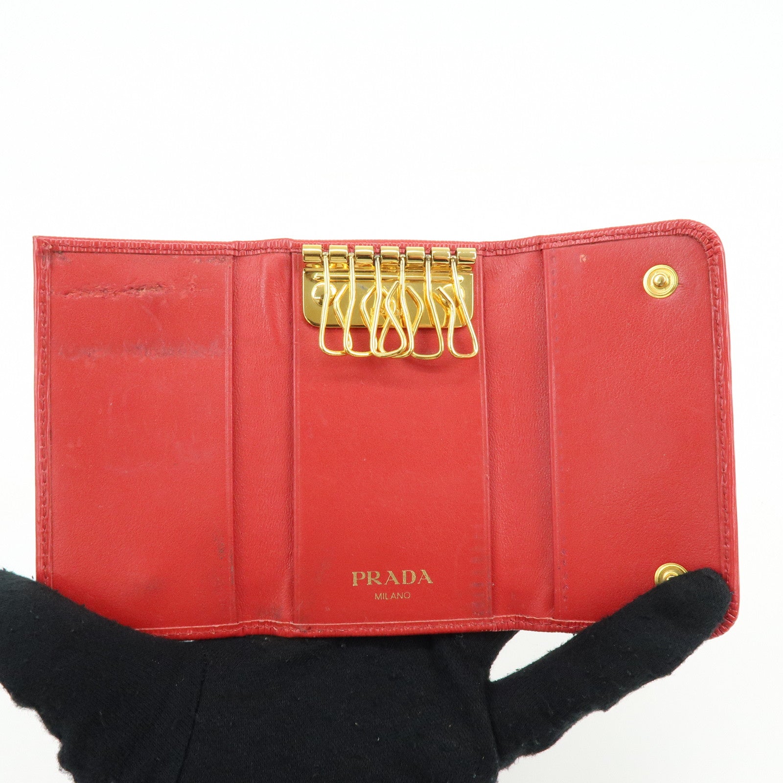 PRADA Set of 2 Saffiano Leather Key Case Red 1PG004/1PG222