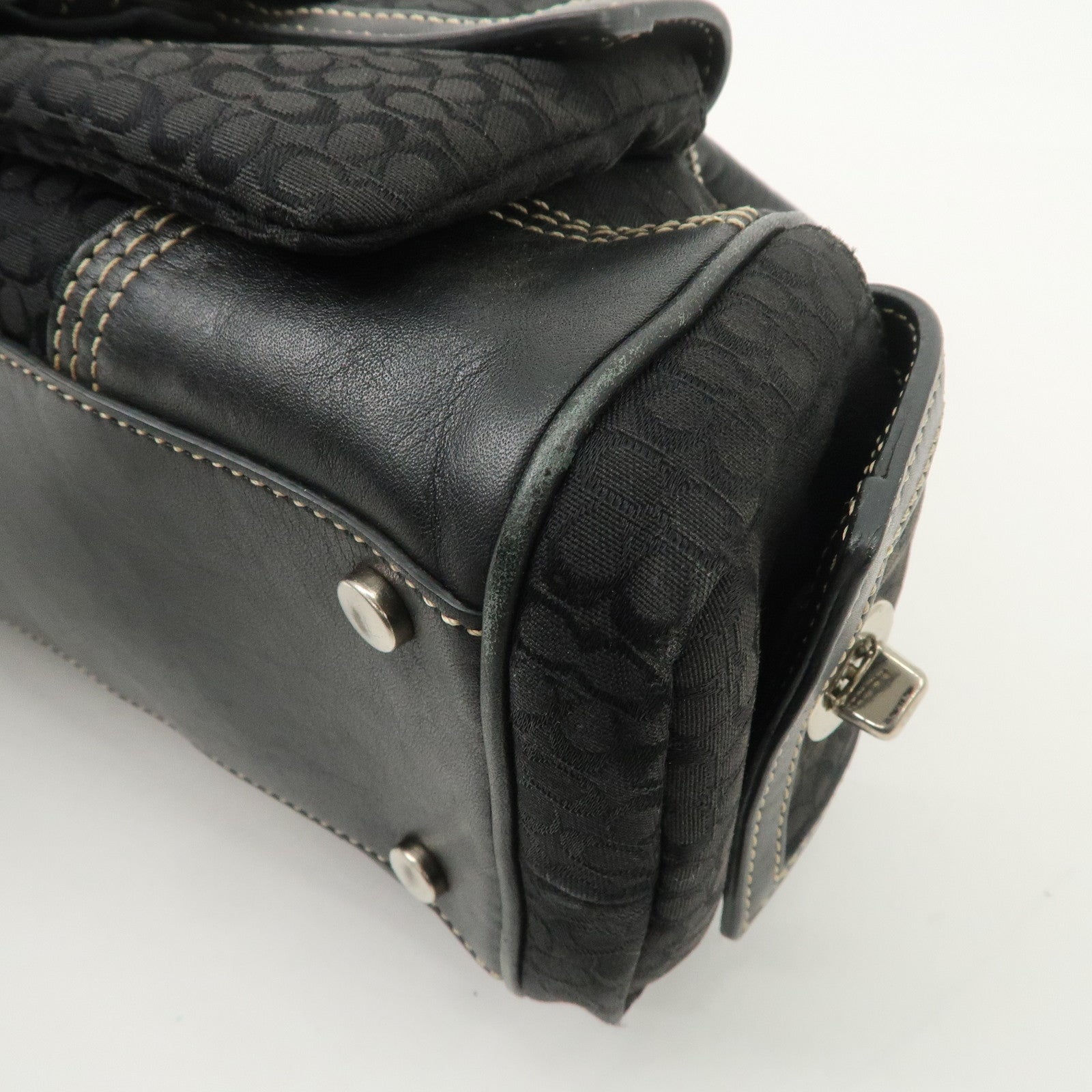 COACH Leather Canvas Logo Hand Bag Brown Silver HDW Used