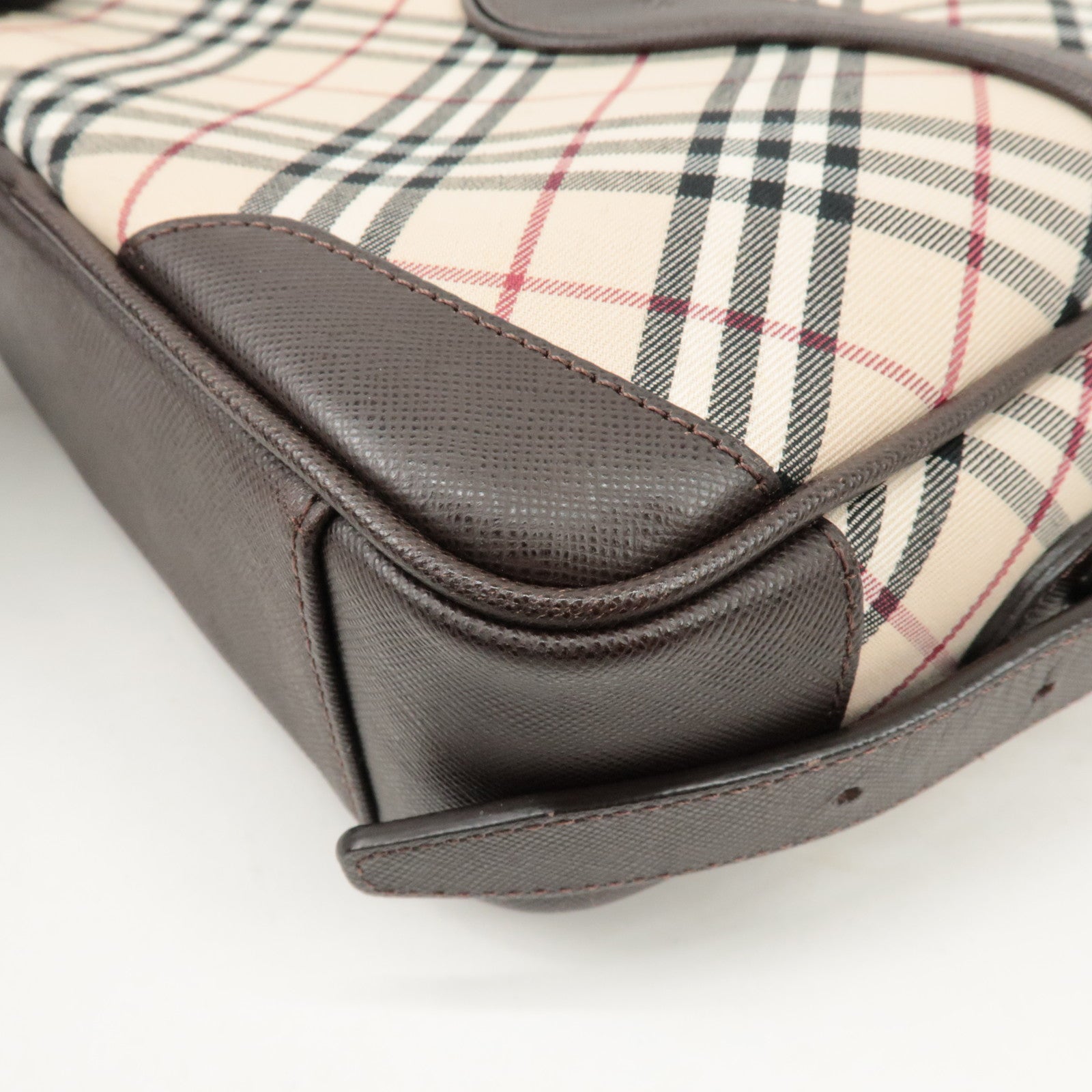 BURBERRY Canvas Leather Shoulder Bag Nova Plaid Beige Brown Used