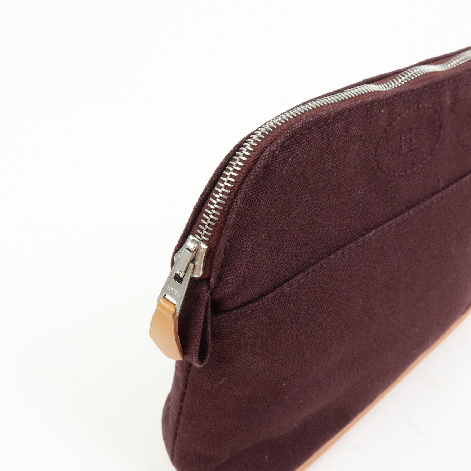 HERMES Cotton Leather Bolide Pouch Mini Bordeaux