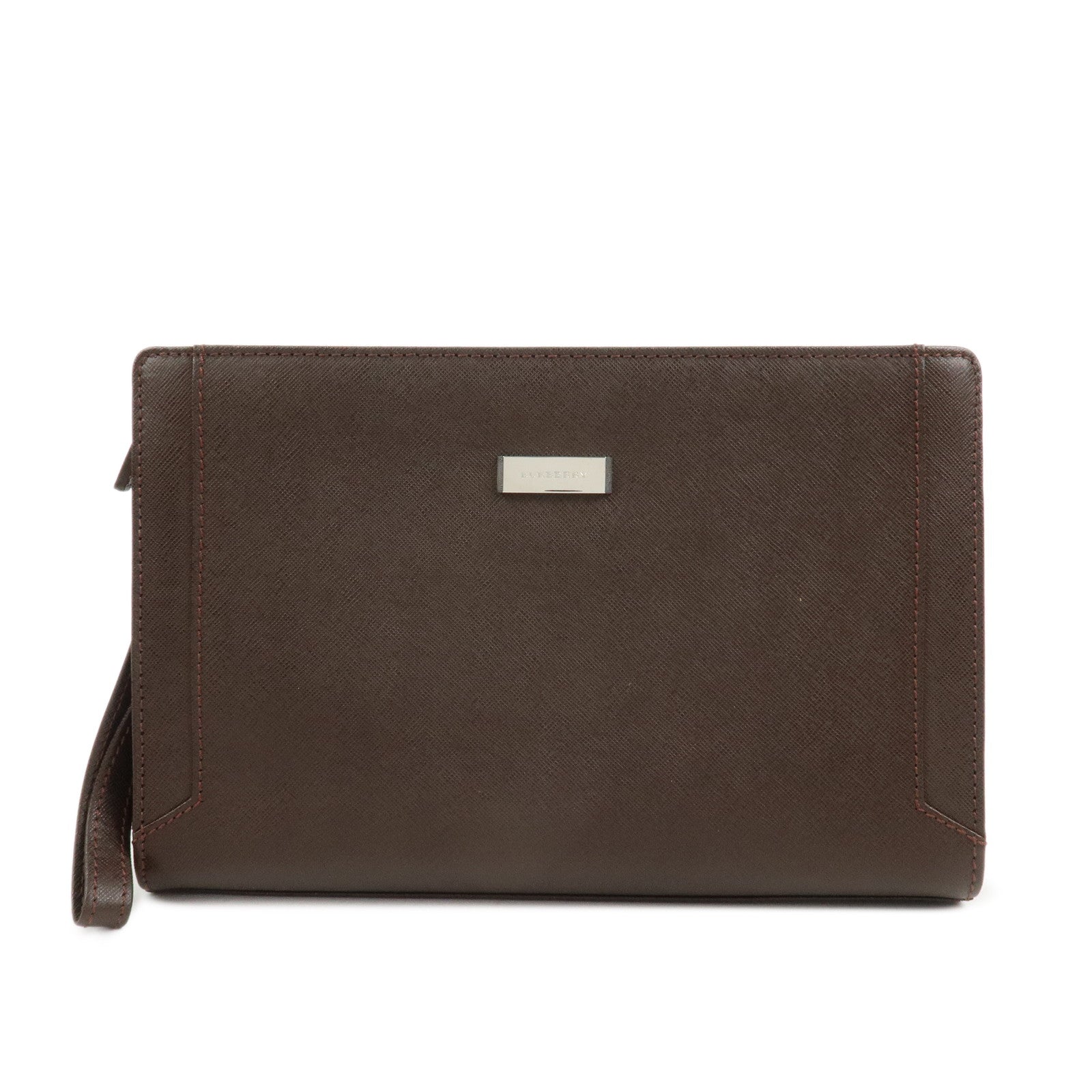 BURBERRY Leather Clutch Bag Hand Bag Pouch Brown