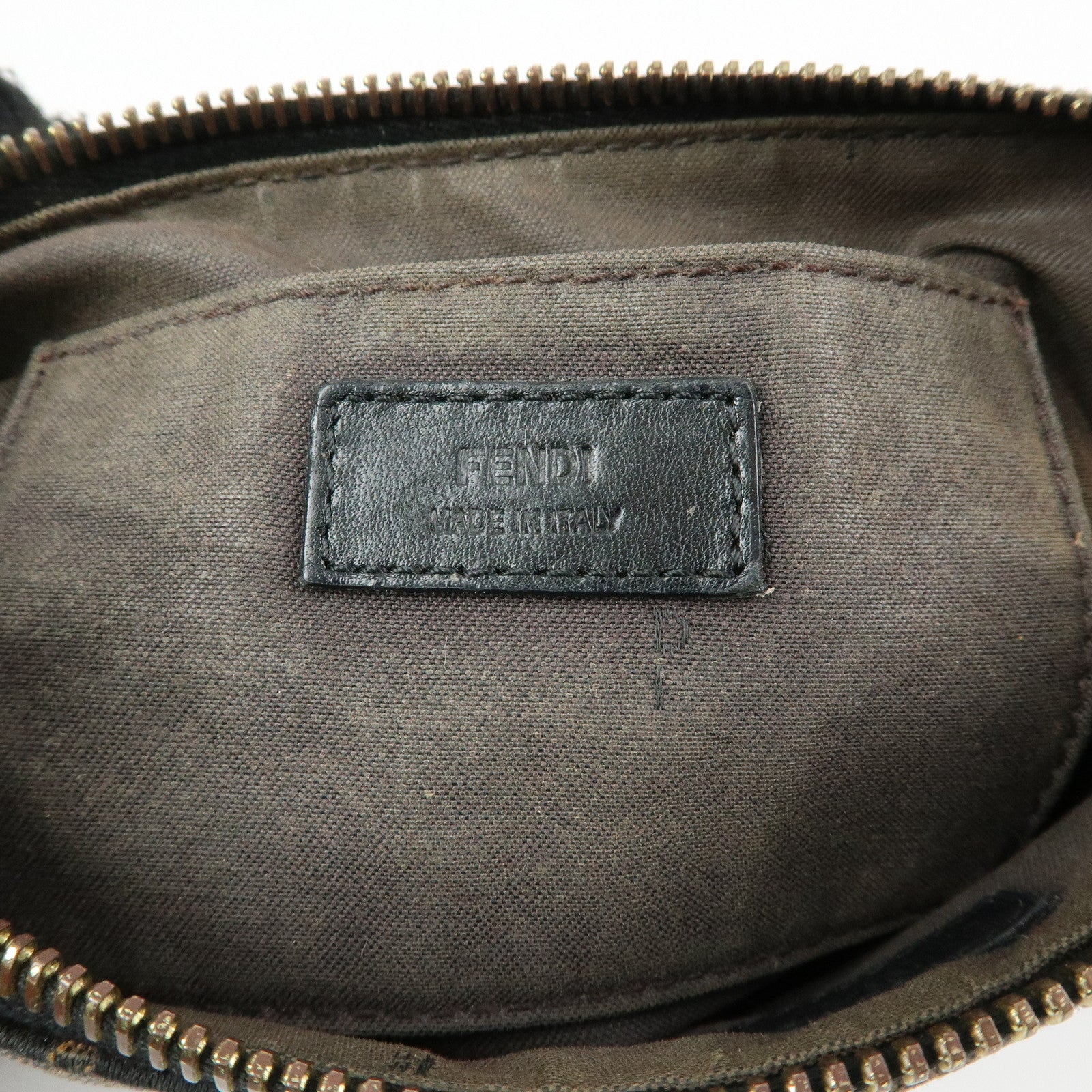 FENDI Canvas Leather Leopard Chain Hand Bag Brown Black 8M0264