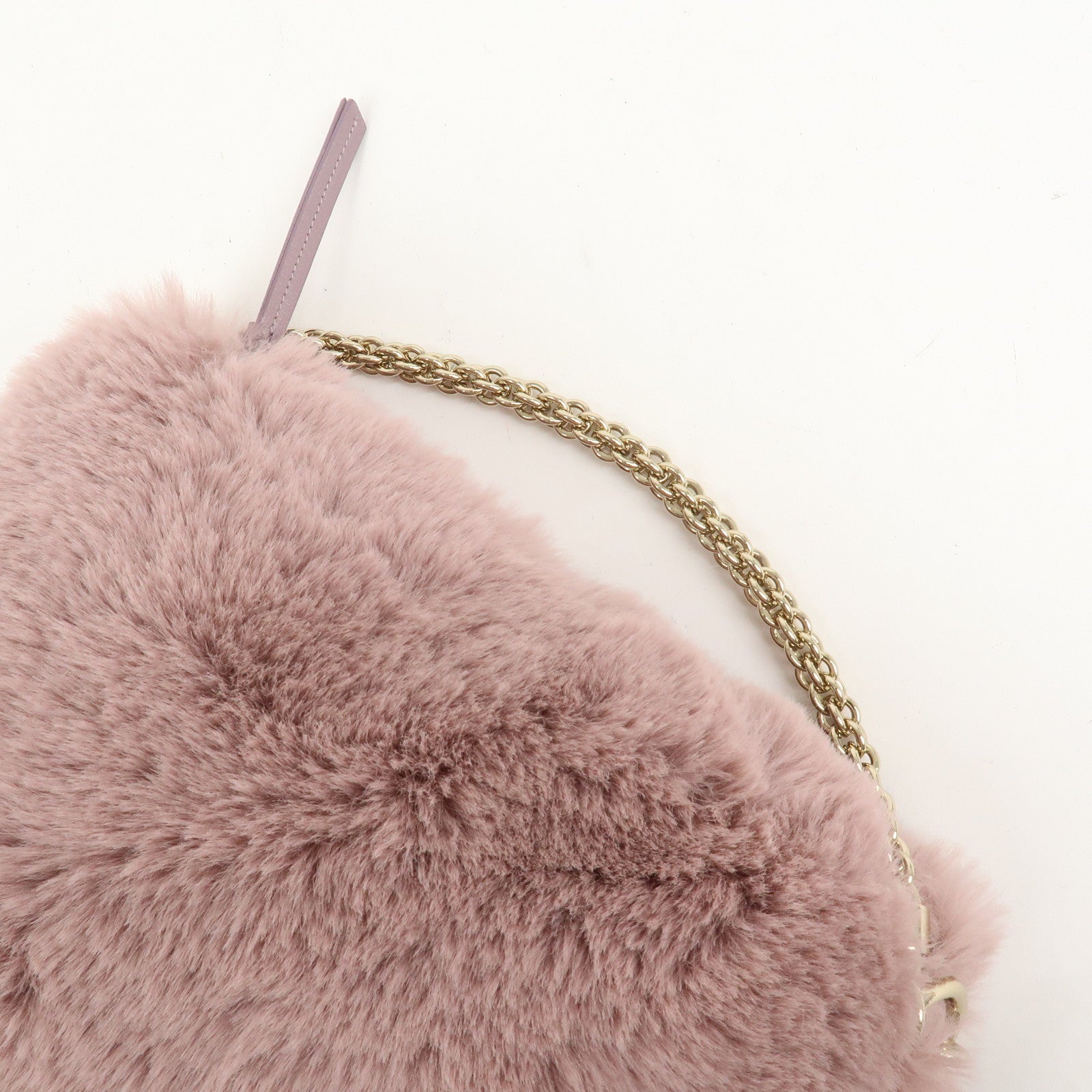 JIMMY CHOO Fur Leather Hand Bag Clutch Bag Pouch Pink